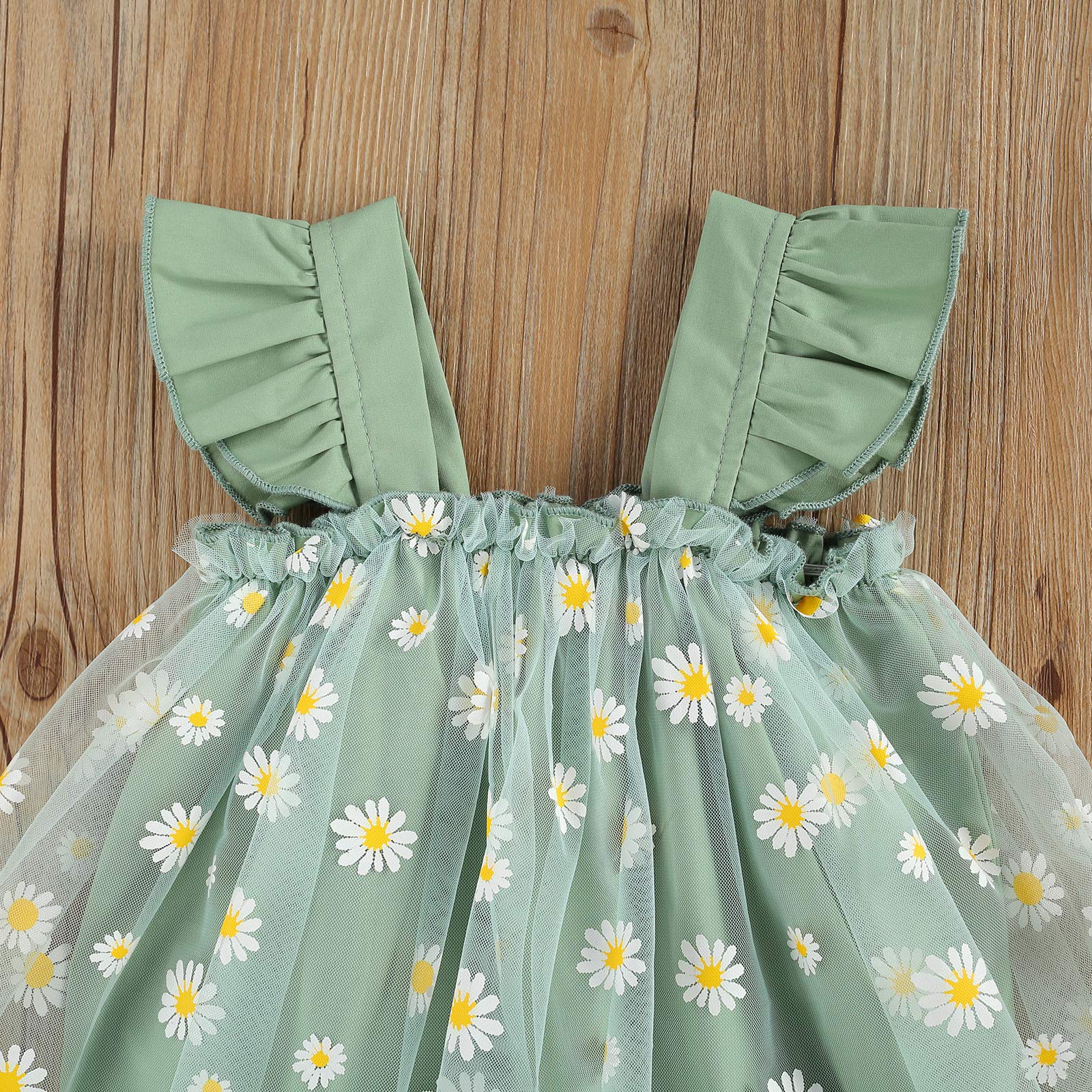 Adorable Baby Girl Ruffle Sleeve Daisy Print Romper Dress & Headband Set - Summer Sunsuit Outfit for Newborns, Infants & Toddlers - Perfect for Photoshoots, Birthday Parties & Beach Vacations