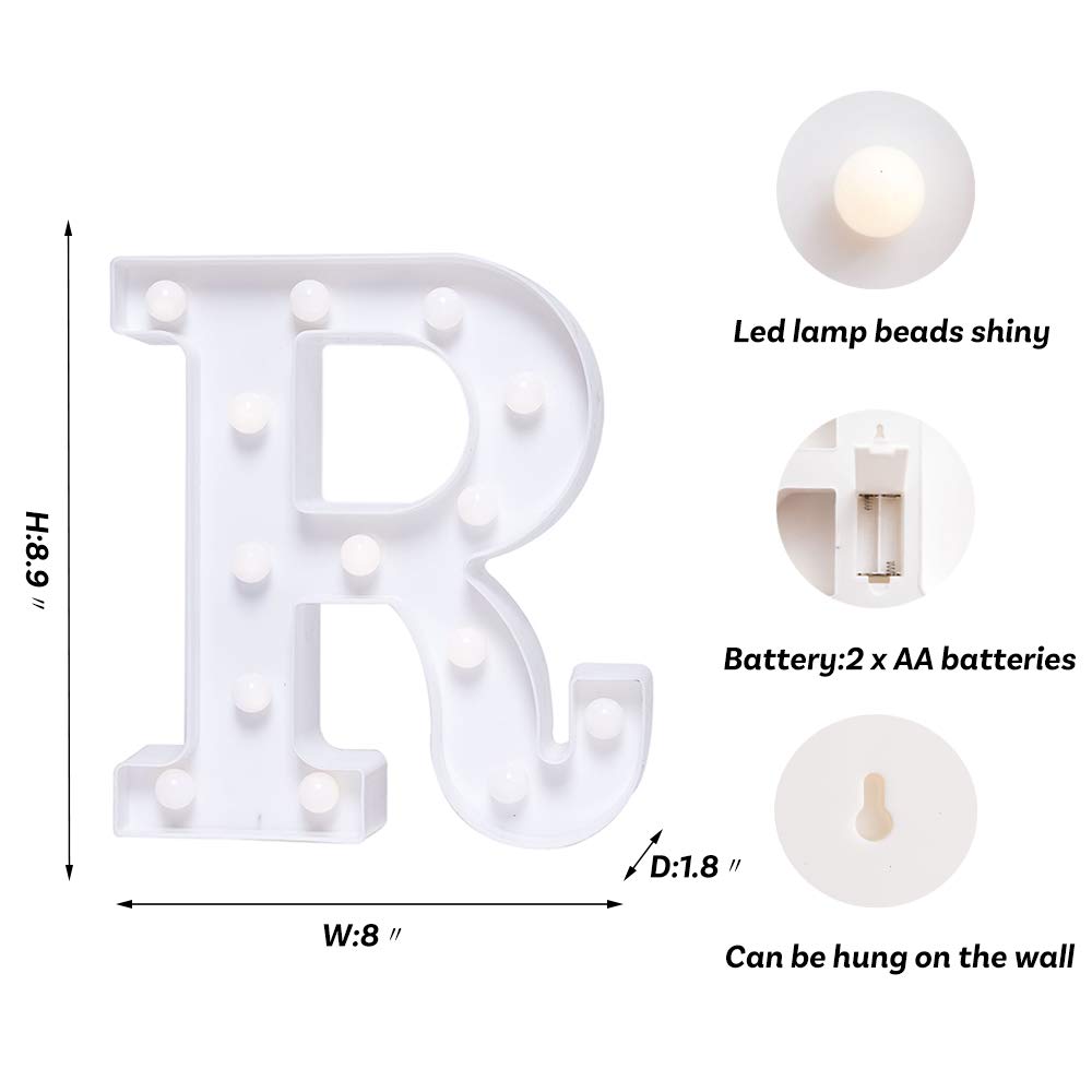 LED Letter Lights - Battery Powered Light Up Letters for Wedding, Birthday, Party & Home Decor - Perfect for Night Light, Christmas Decorations, Bar Signs & Room Decor (Letter R)