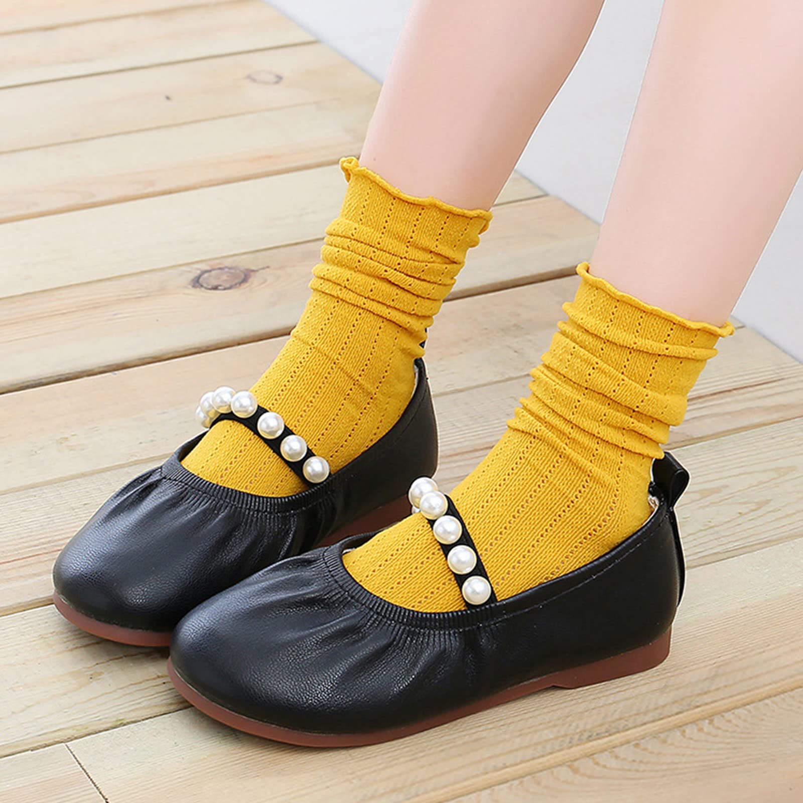 Black Princess Flats for Toddler Girls - Size 7 (5 Years) | Comfortable Party, School & Wedding Shoes for Little Girls - Perfect for Special Occasions & Everyday Wear