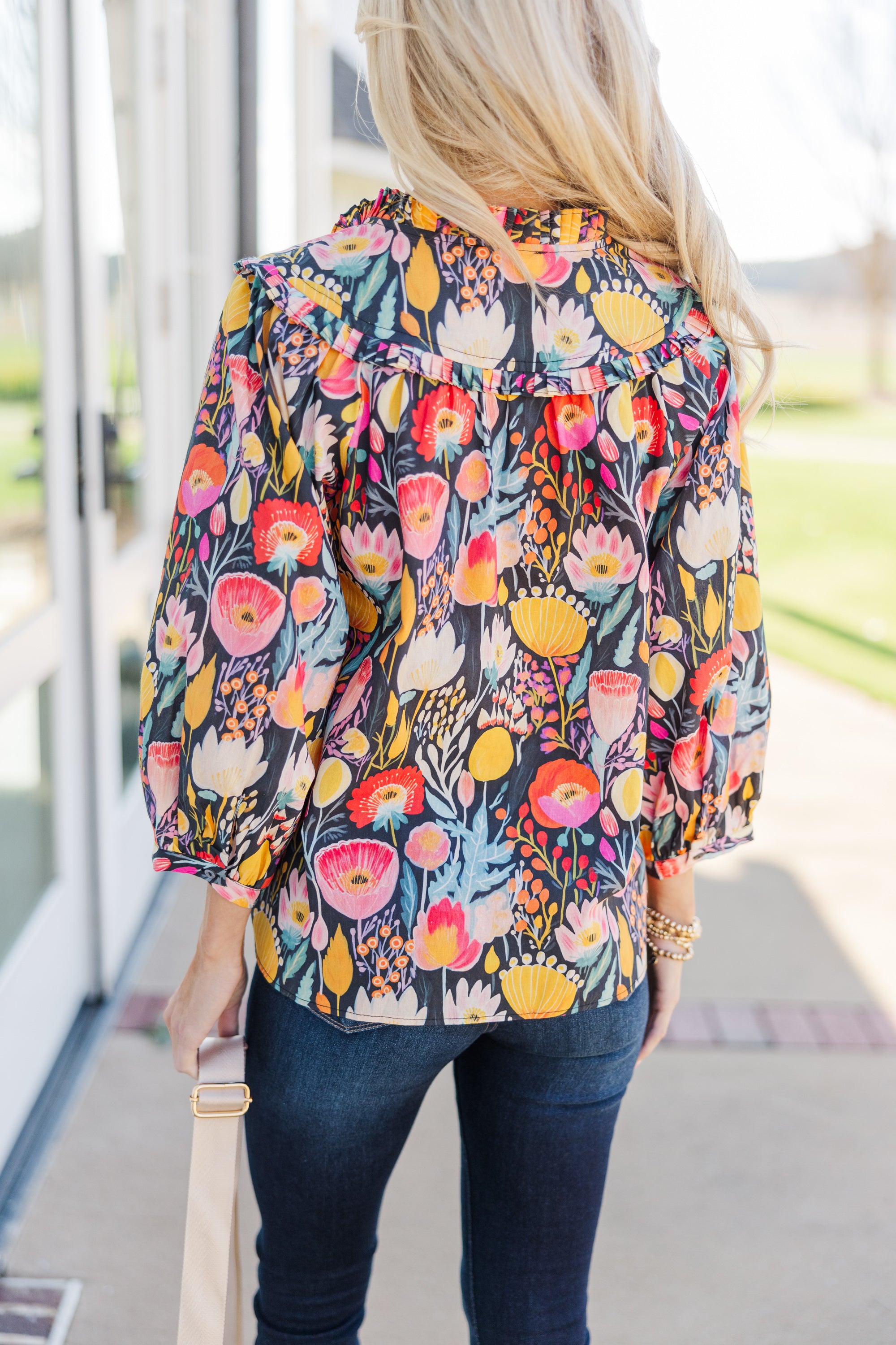 Better Believe It Mustard Floral Blouse - Women's Vintage Style Top for Casual Wear & Spring Outfits