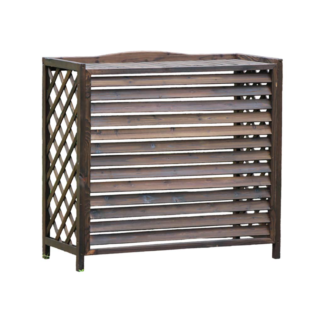 Solid Wood Louvered Air Conditioner Cover with Flower Storage Rack - Outdoor AC Unit Frame (85cm×35cm×75cm) - Perfect for Patio, Garden, and Home Exterior Decoration