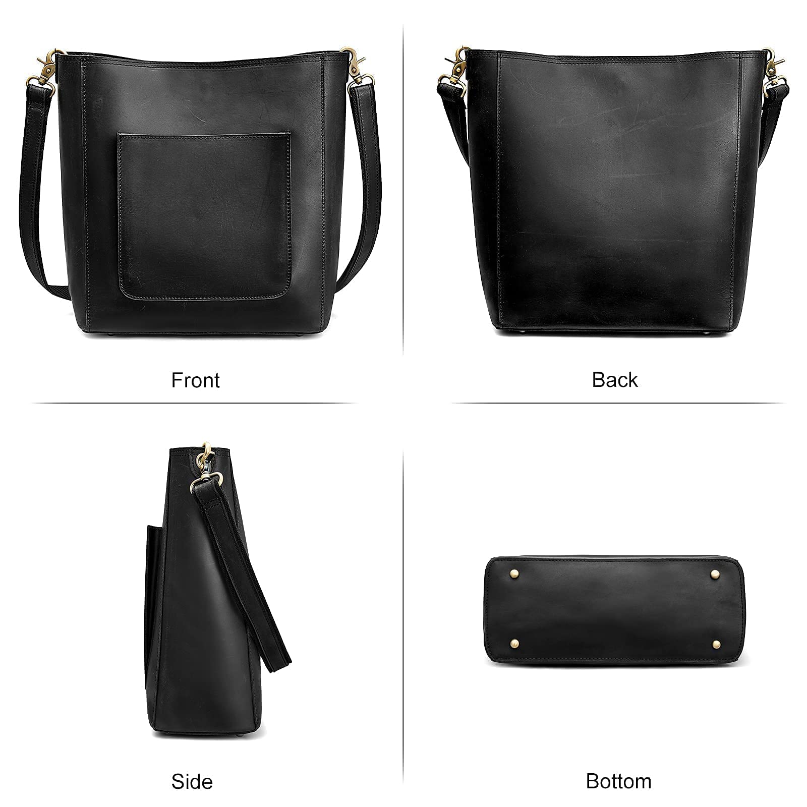 S-ZONE Genuine Leather Tote Bag for Women - Stylish Shoulder Handbag with Matching Crossbody Purse (Black) | Perfect for Work, Travel & Everyday Use
