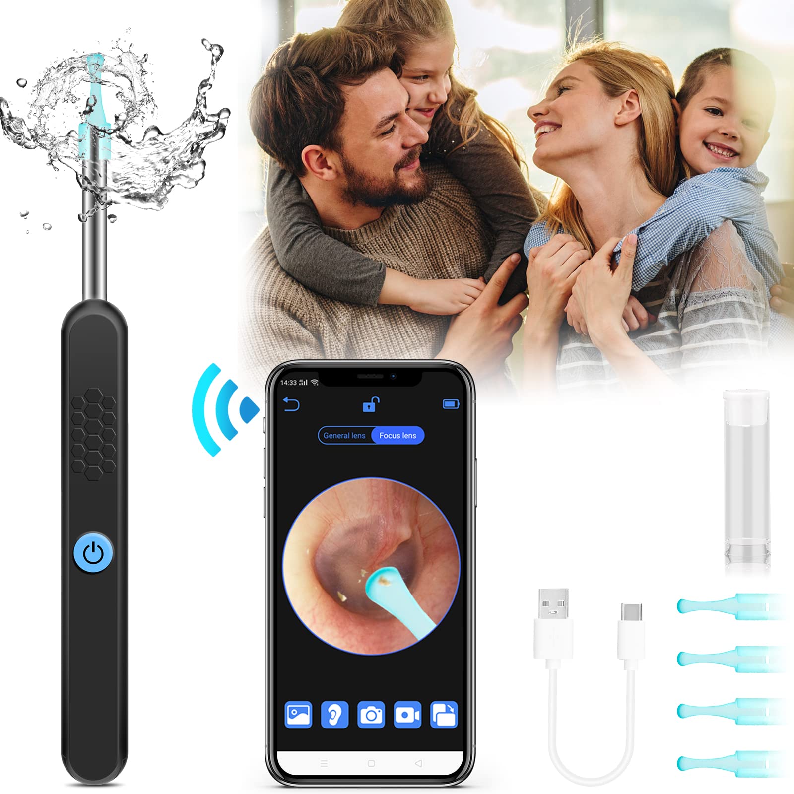2023 Wireless Ear Wax Removal Kit - 1296P HD Ear Camera & Wax Remover Tool with LED Light, Compatible with iPhone, iPad & Android Phones (Black) | Perfect for Home Ear Cleaning, Kids Ear Care & Professional Otoscope Examination