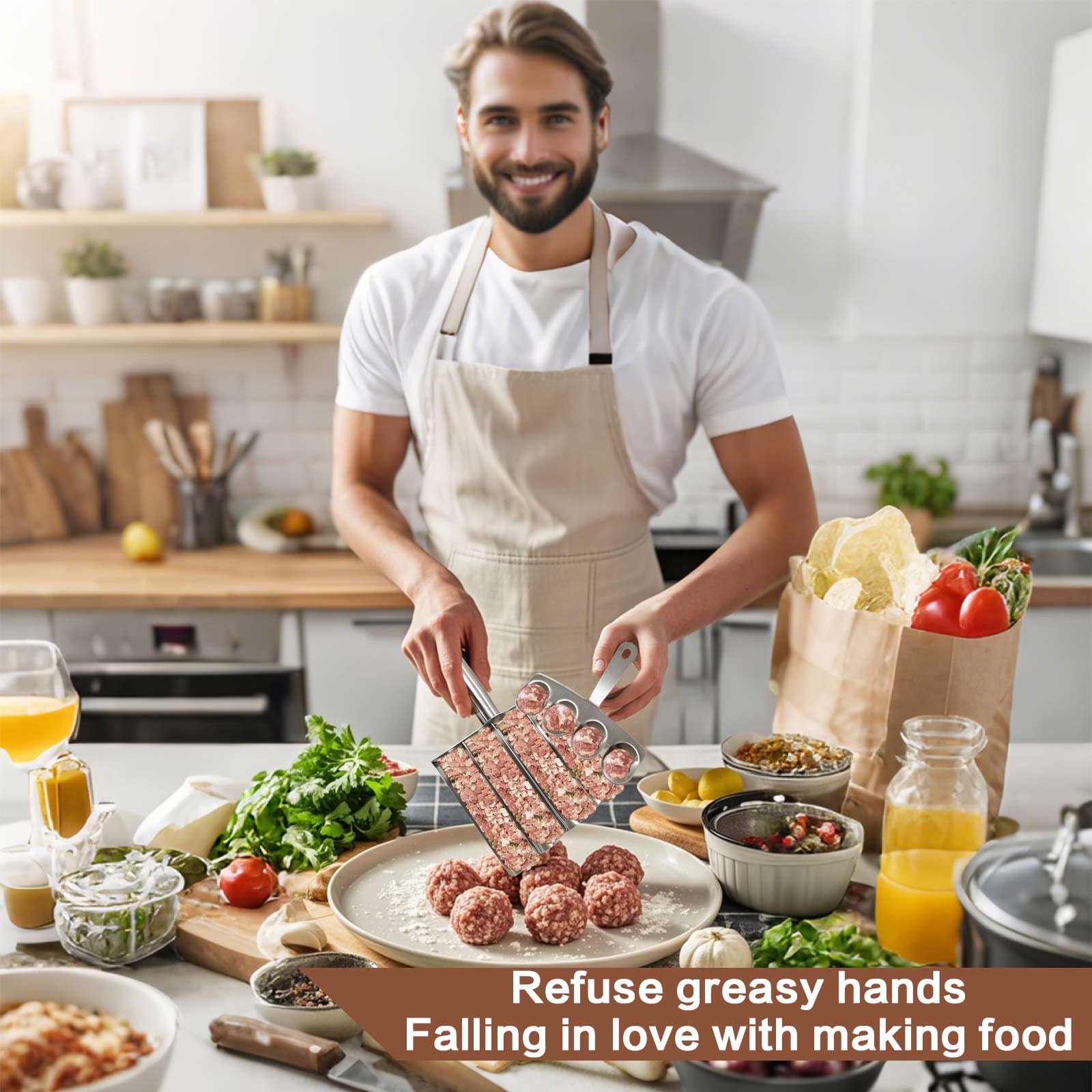 Stainless Steel Meatball Maker Tool - Kitchen Meatball Mold for Perfect 4 Meatballs at Once | Fast & Efficient Size Control | Ideal for Meatballs, Meatloaf, and Meal Prep