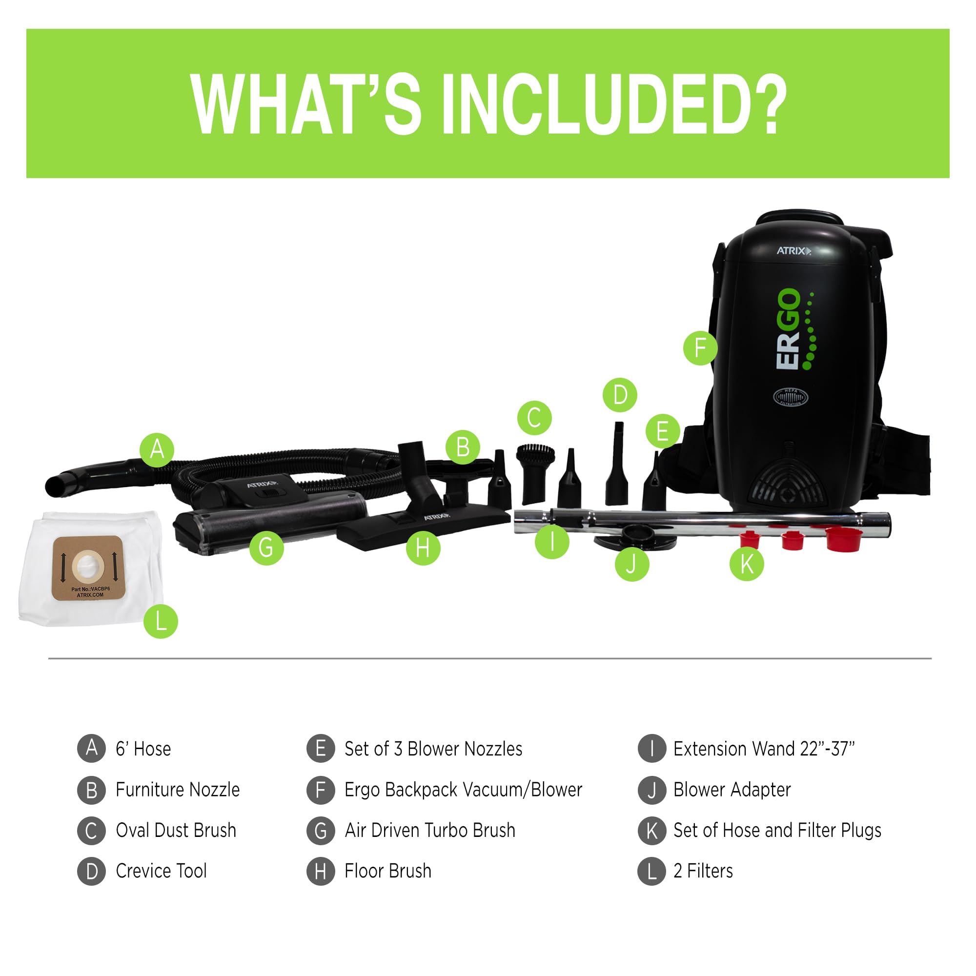 Atrix HEPA Backpack Vacuum Cleaner - Lightweight Cordless Vacuum for Home & Office Cleaning - Perfect for Carpets, Hard Floors, and Pet Hair Removal