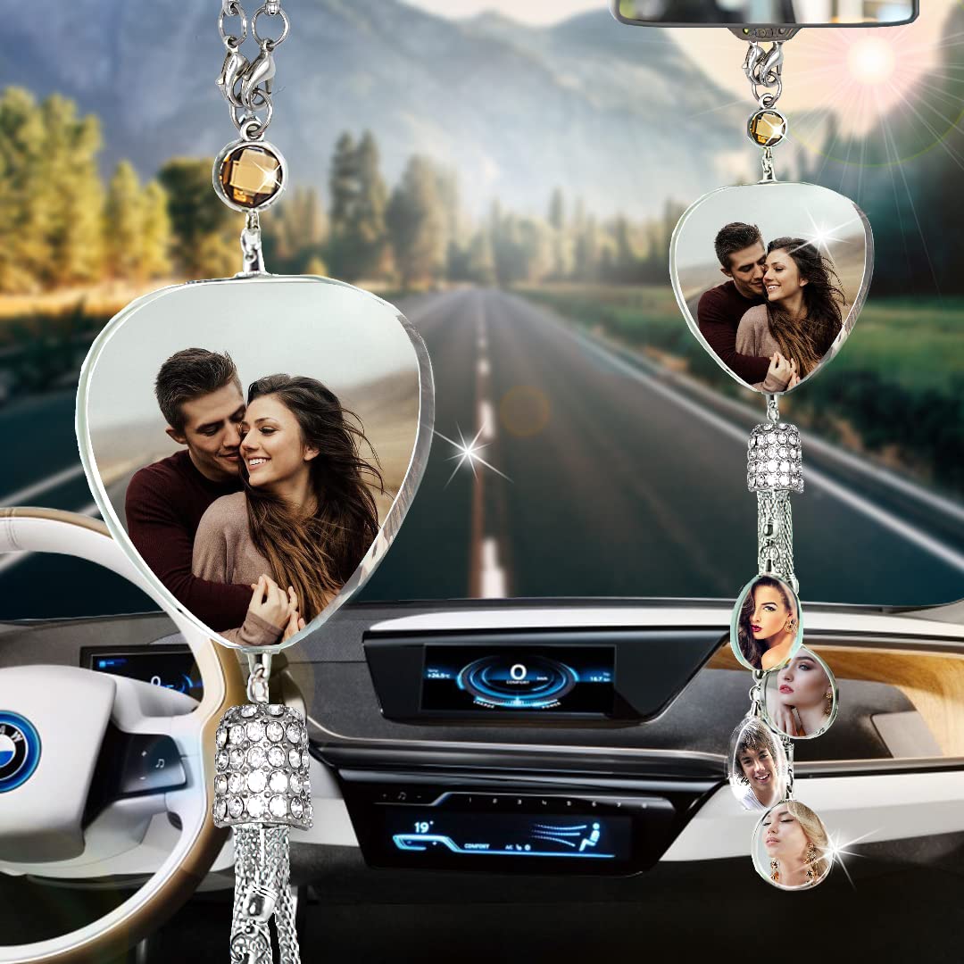 Custom Photo Crystal Car Pendant - Personalized Heart-Shaped Rearview Mirror Hanging Ornament for Cars | Unique Gift for Loved Ones | Perfect for Birthdays, Anniversaries & Car Decor
