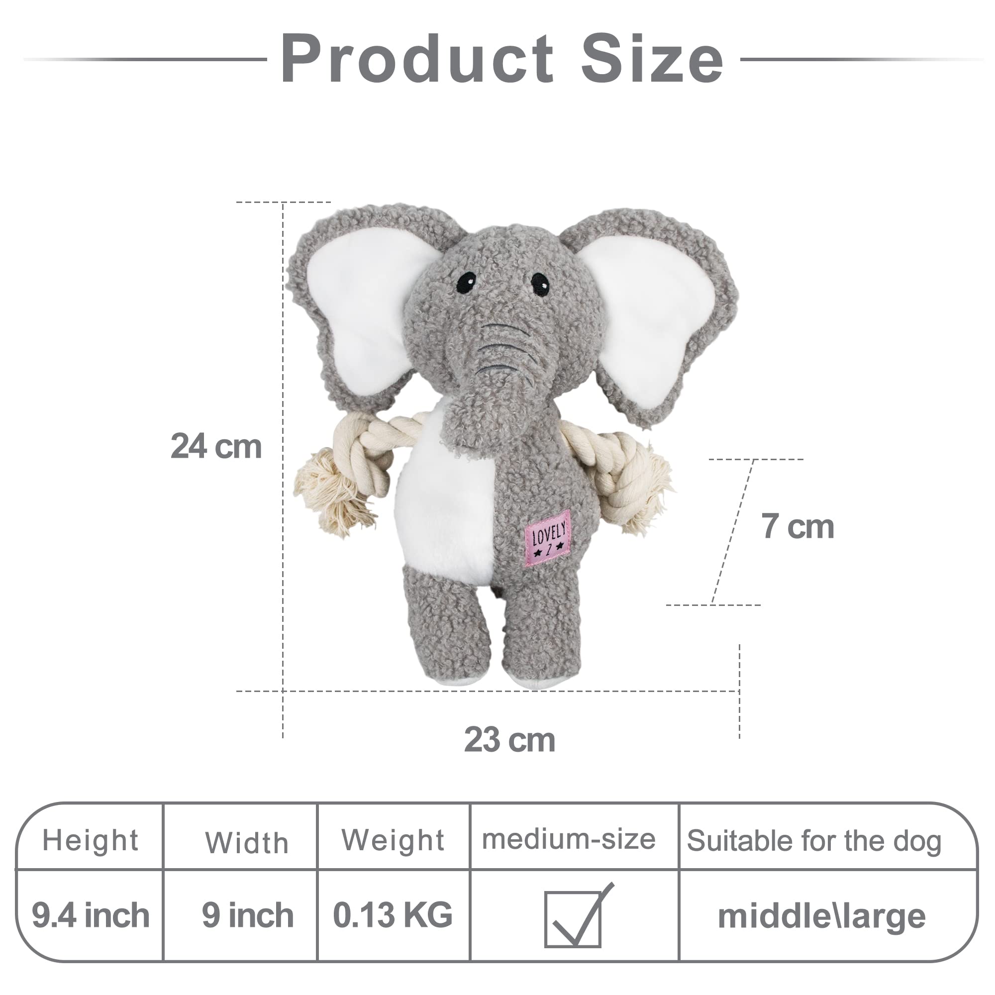 PAZ'S GIFT Cute Plush Elephant Dog Toy - Interactive Pulling, Soothing Companion for Puppies & Small/Medium Dogs - Durable Indoor Chew Toy with Squeaker - Perfect for Teething, Playtime & Anxiety Relief