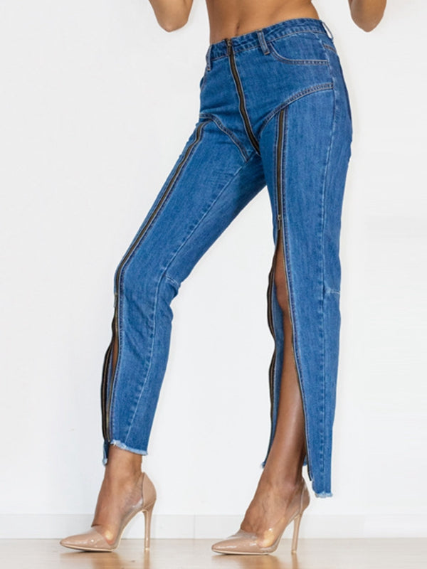 ZASUWA Women's High Waist Stretch Denim Flare Leggings with Zipper - Trendy Casual Pants for Everyday Wear, Work & Date Night Outfits