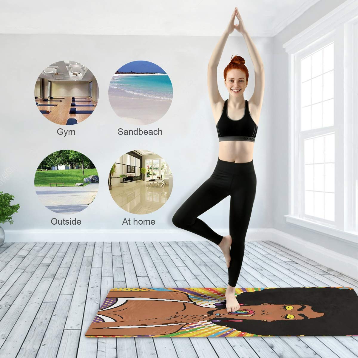 ALAZA Non-Slip Yoga Mat for Women with Afro Hair - Premium Fitness Exercise Mat for Yoga, Pilates & Floor Workouts - Perfect for Home Gym, Studio & Outdoor Yoga Sessions