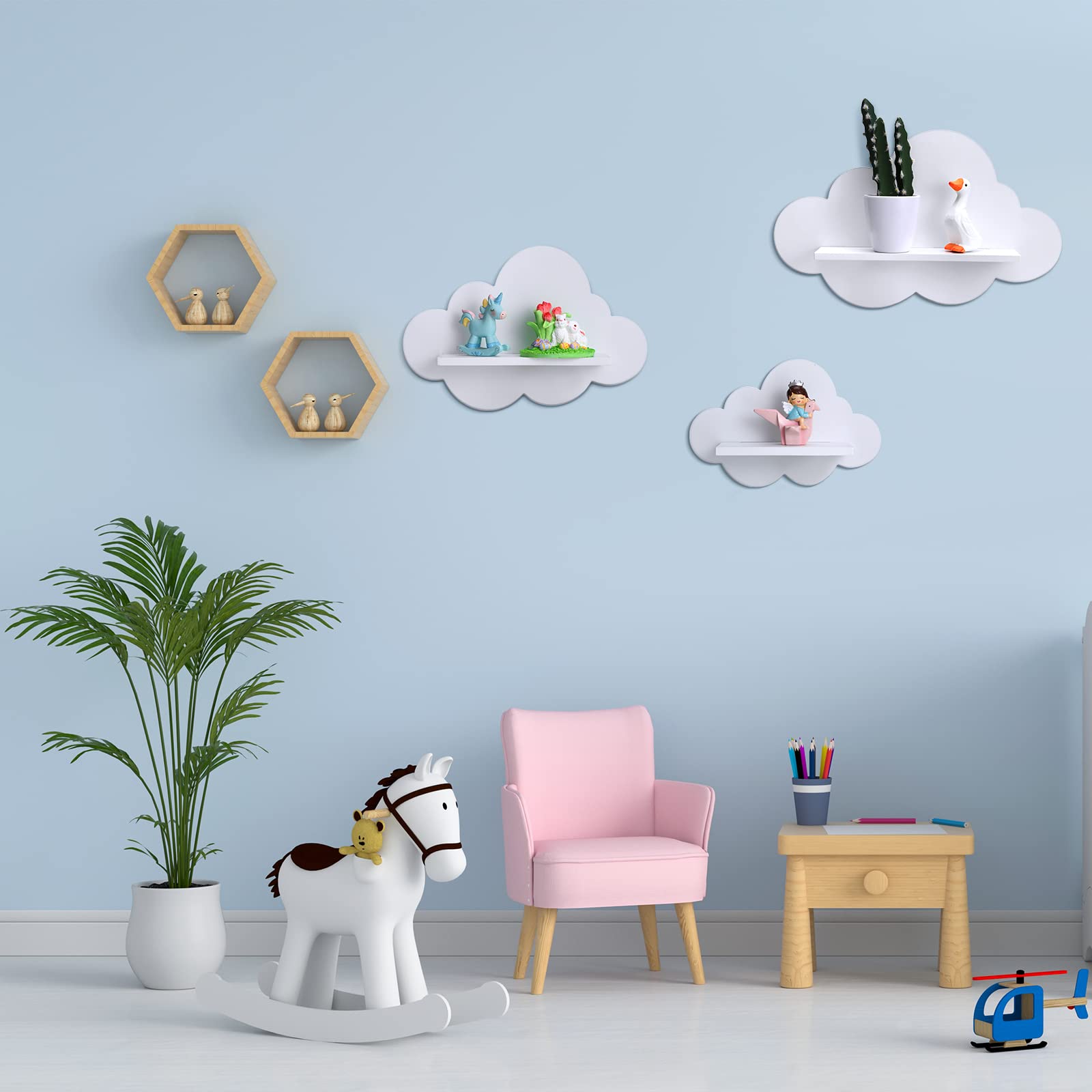 Tatuo 3-Piece Wavy Floating Shelves Set - White Cloud Wall Shelves for Plants, Books & Decor | Kawaii Daisy Flower & Danish Style Room Decor | Perfect for Bedroom, Nursery & Boho Home Decor