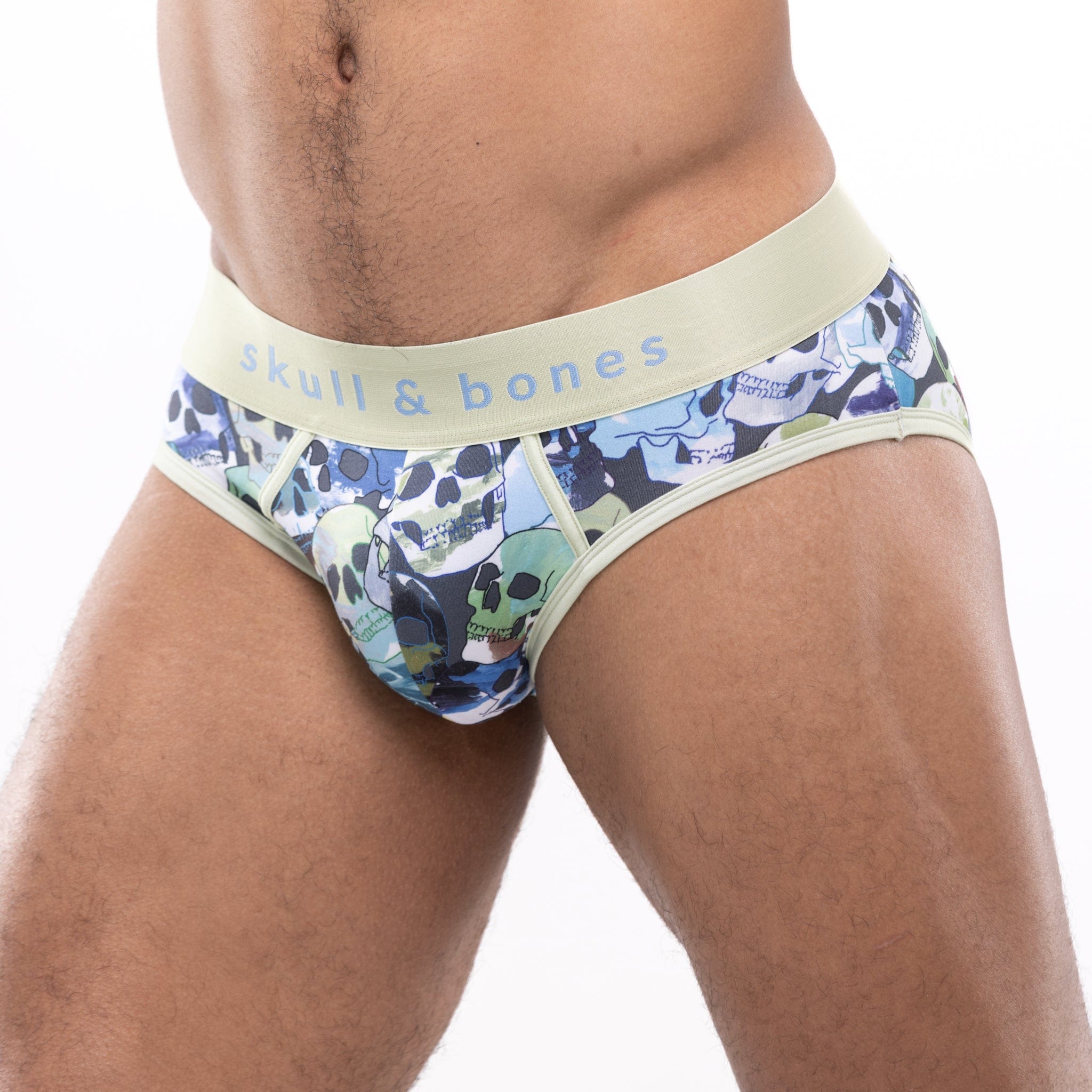 Glow-in-the-Dark Mosaic Skull Briefs - Neon Gothic Underwear for Men, Rave & Halloween Costume Accessories