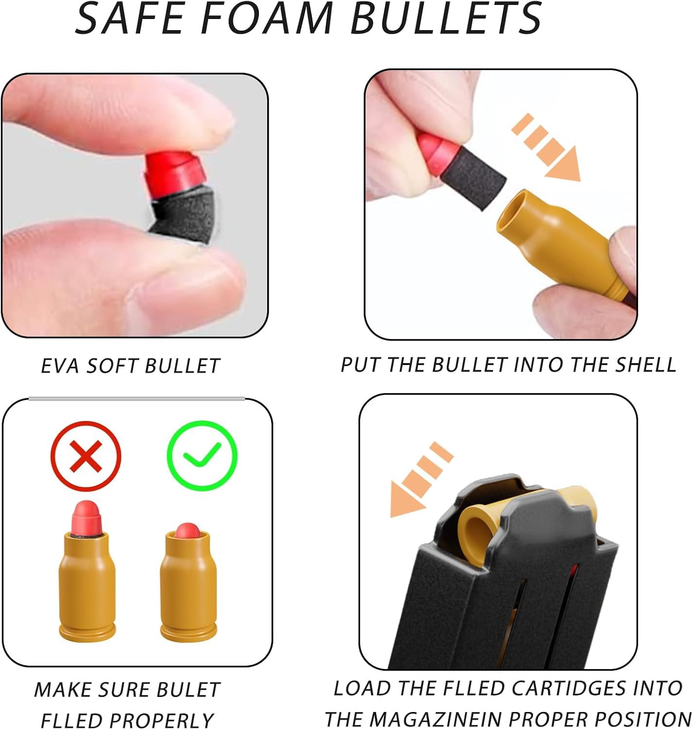 Soft Foam Bullet Toy Gun Ammo Refill Kit - 80 EVA Foam Bullets & 48 Shells - Safe Educational Toy Accessories for Kids - Perfect for Nerf Battles, Target Practice & Outdoor Play