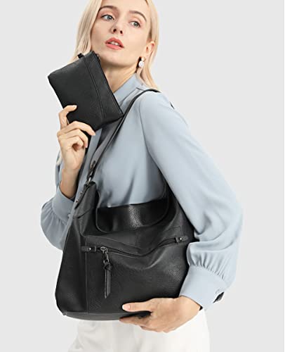 Gladdon Women's Leather Hobo Bag Large Capacity Tote Shoulder Crossbody Purse Set (2PCS) - Perfect for Work, Travel & Everyday Use