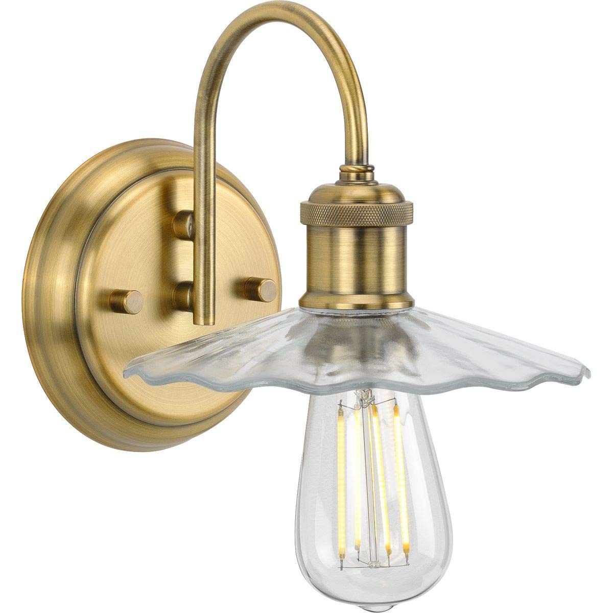 Vintage Brass Farmhouse Bath Vanity Light - Clear Glass 1-Light Fixture for Bathroom, Powder Room & Dressing Area | Fayette Collection | Rustic Home Decor Lighting