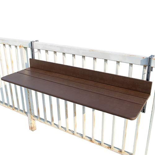 Adjustable Folding Wooden Balcony Bar Table for Railings - 100x27cm Brown Hanging Side Table for Coffee, Patio, Garden & Outdoor Deck Use