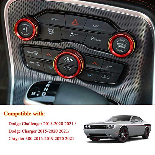 Rifoda Aluminum Alloy AC Switch Knob for Dodge Challenger Charger Chrysler 300 300s 2015-2021 & Ram 2013-2021 - Red Interior Decoration Ring - Upgrade Your Car Dashboard Style