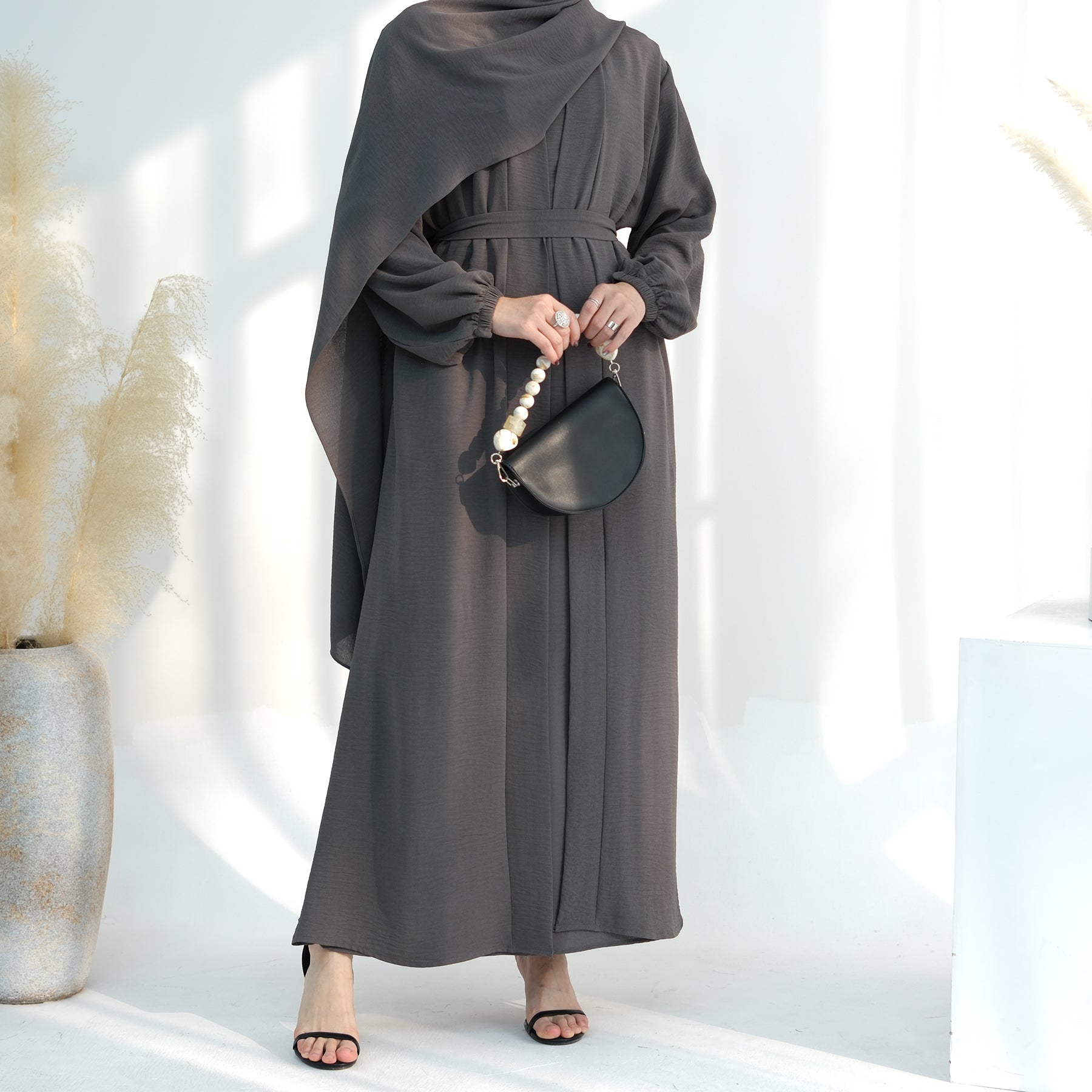 Lareina 3-Piece Abaya Set for Women - Premium Charcoal Gray Islamic Prayer Dress | Perfect for Mosque, Eid, Ramadan & Special Occasions