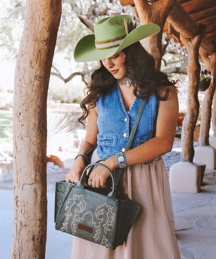 Wrangler Embroidered Boot Scroll Tote Bag for Women - Western Style Cowgirl Purse for Everyday Use, Shopping & Travel