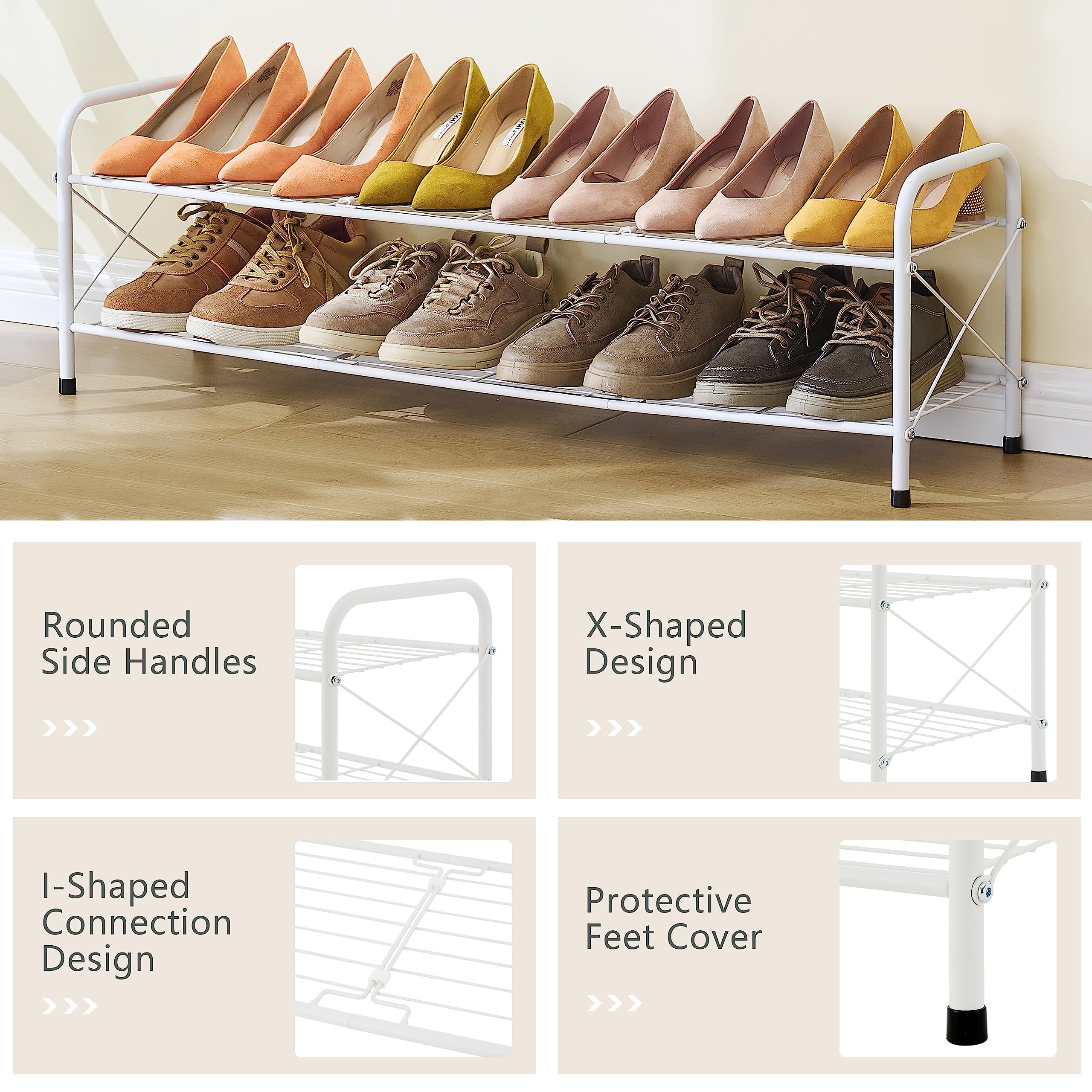 Hoctieon 2-Tier White Mesh Shoe Rack for Closet - Freestanding Shoe Shelf Organizer for Entryway, Bedroom & Durable Shoe Storage | Perfect for Small Spaces & Apartment Living