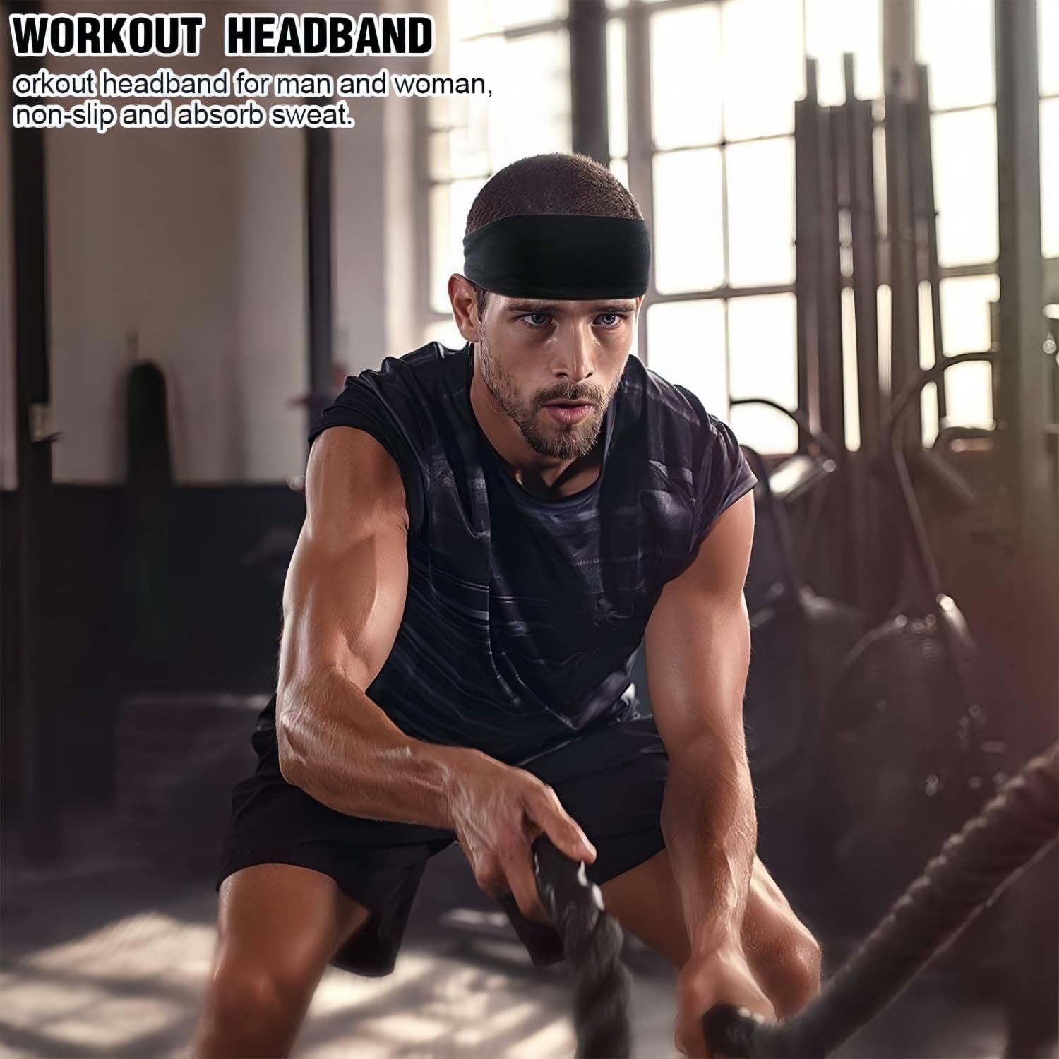 6 Pack Men's Workout Headbands - Stretchy Running & Sports Sweatbands for Gym, Jogging, Yoga & Outdoor Activities