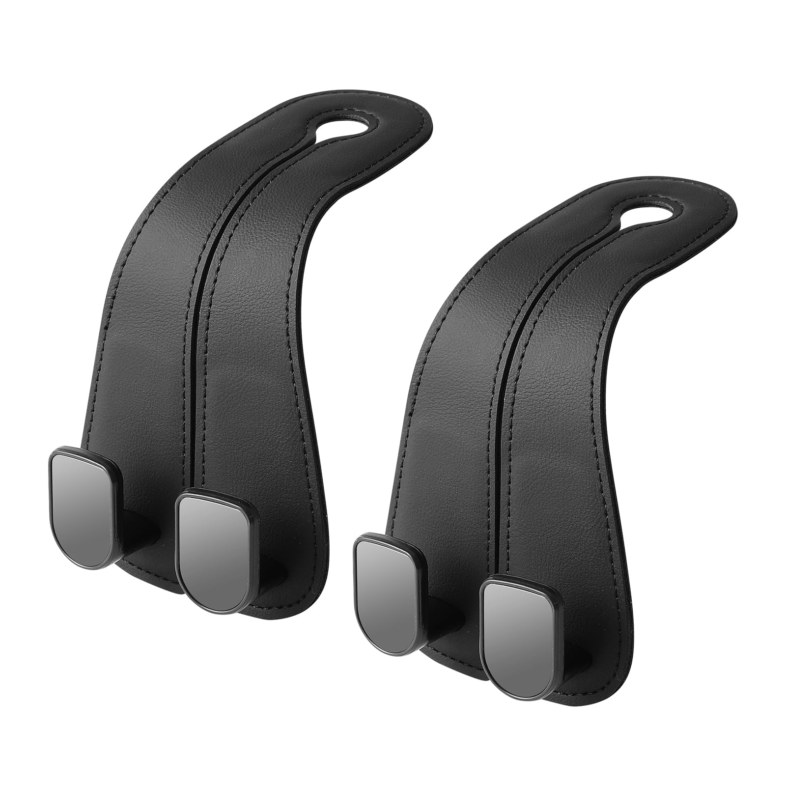 2 Pack Black Car Headrest Hooks - Durable Leather Seat Back Hooks for Purses, Bags & Accessories - Perfect for Organizing Handbags, Groceries & Shopping Items While Driving (Car Organizer Accessories)