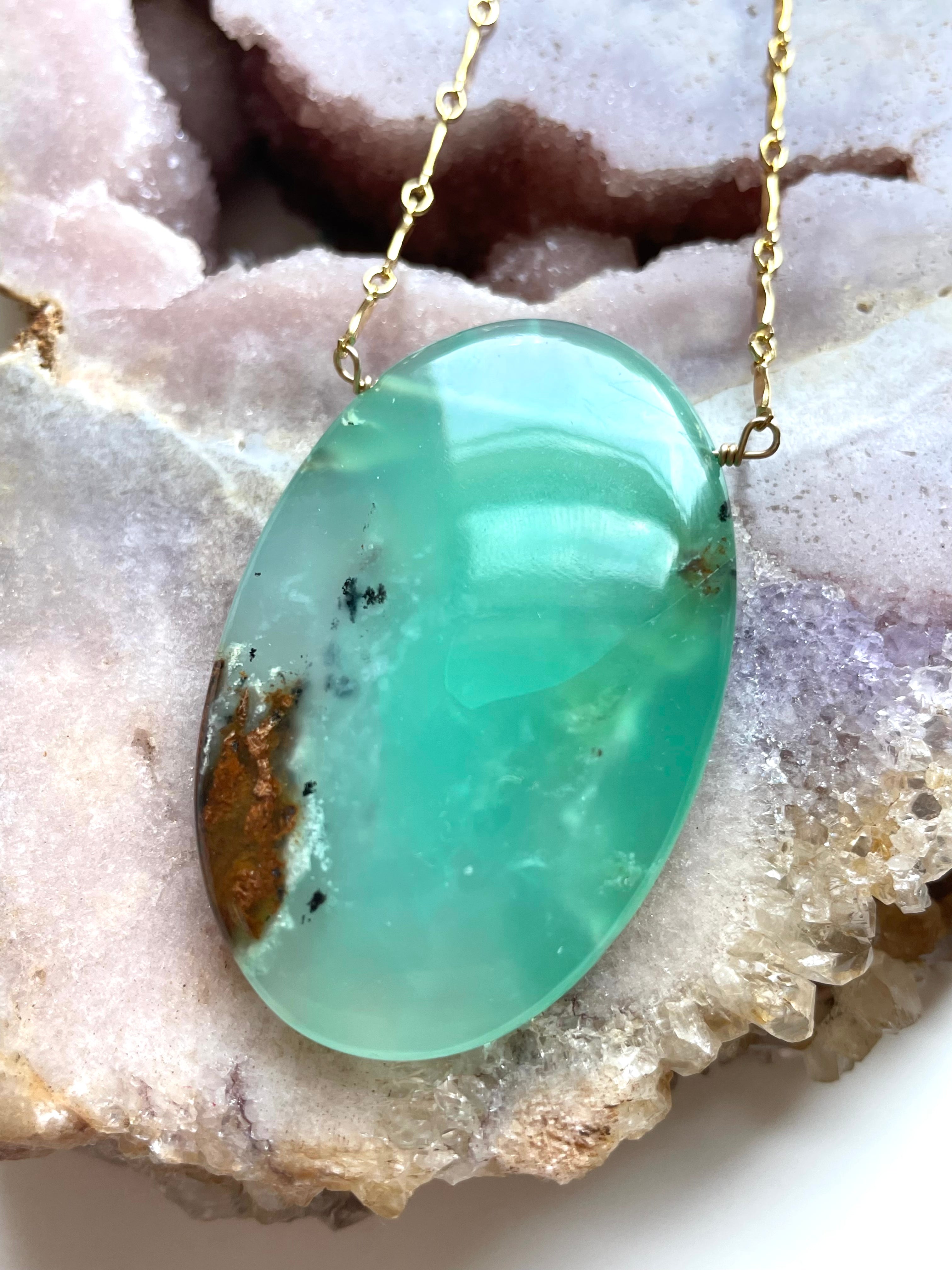 Extra Large Chrysoprase Crystal Necklace - 18