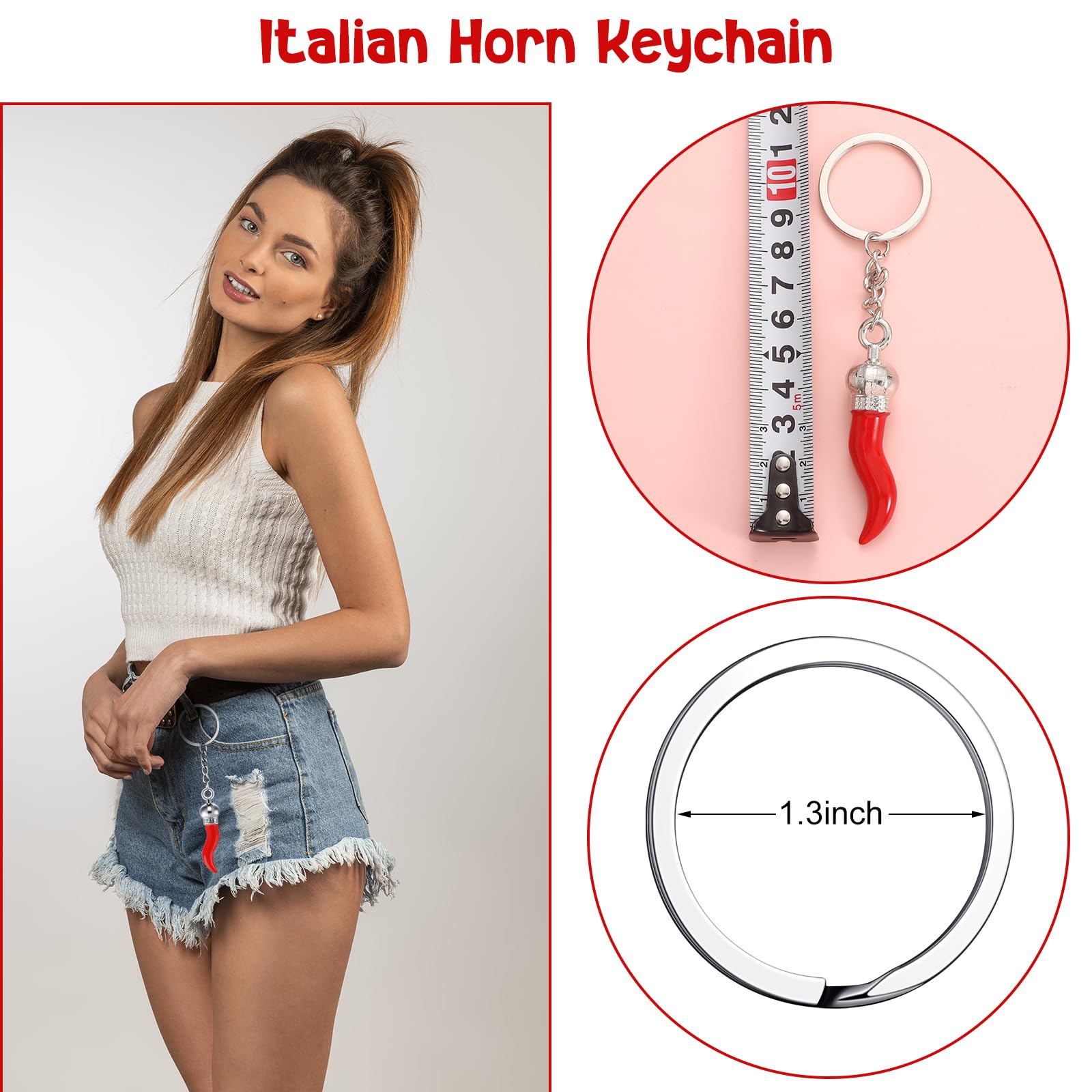 Remuuly 10 Pcs Italian Horn Keychain - Lucky Red Horn & Chili Pepper Charm Keyring for Car, Purse, Backpack - Perfect Italian Souvenir Gift for Home Decor & Travel Accessories