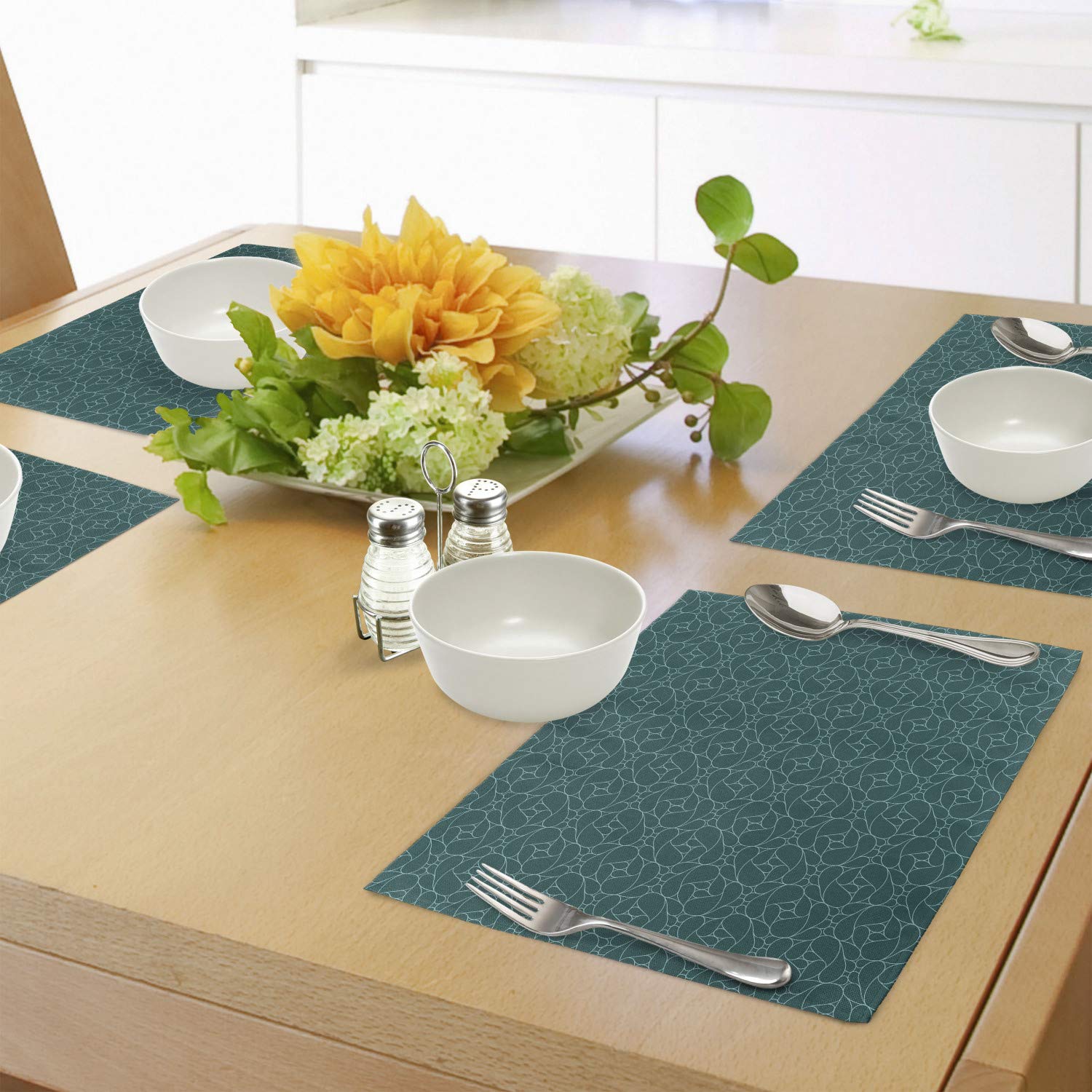 Ambesonne Modern Abstract Line Art Place Mats Set of 4 - Water Drop Pattern Washable Fabric Dining Table Mats for Kitchen & Dining Room Decor in Teal Turquoise - Perfect for Dinner Parties, Holiday Gatherings & Everyday Meals