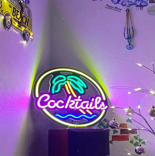 24x24 Inch Vivid LED Neon Sign - Cocktail Palm Tree Beer Wall Decor Light, Super Bright & Cute for Bars, Restaurants, and Home Decoration