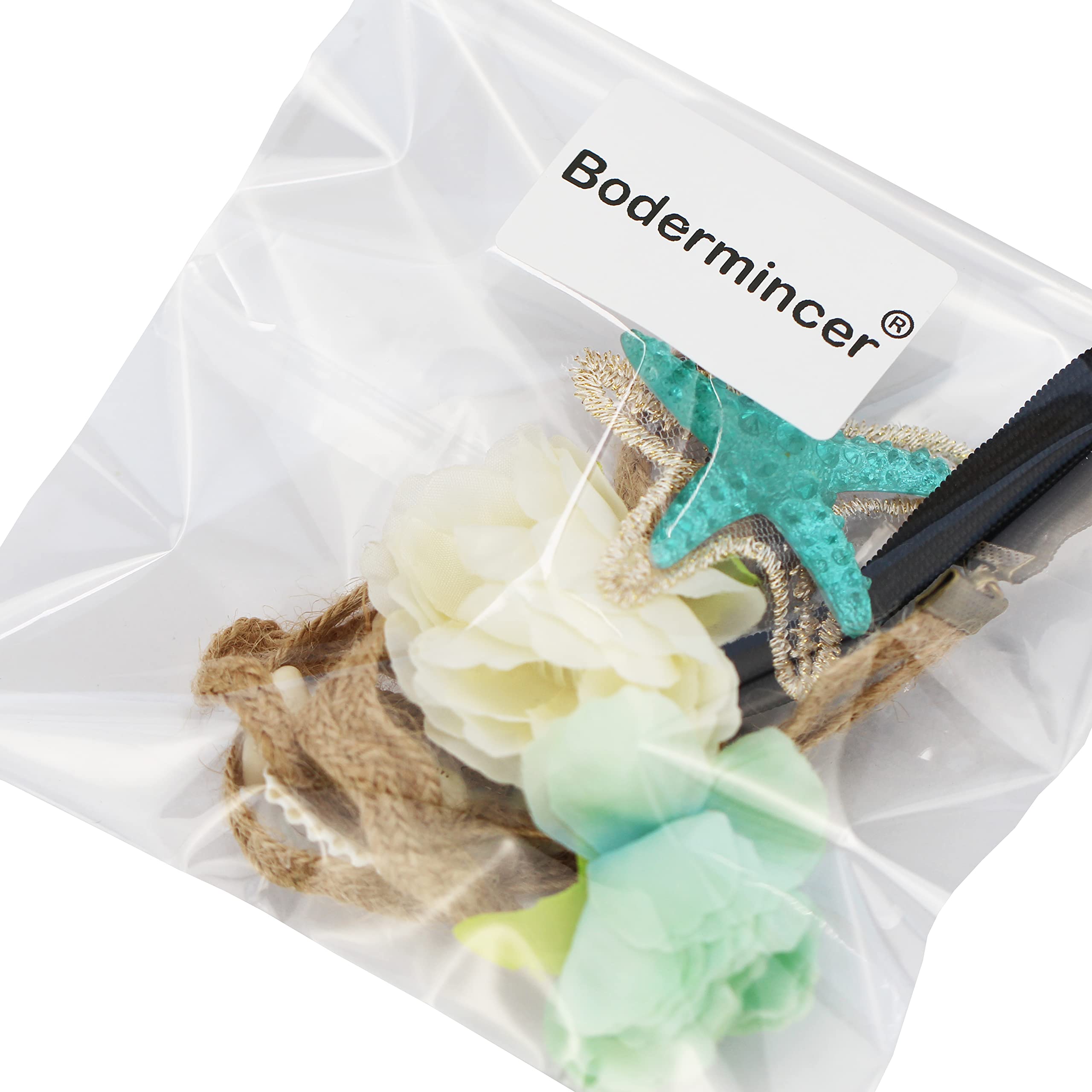 Bodermincer Fashion Ocean Acrylic Starfish Headband - Real Shell Wave Hairband with Rose Flowers, Elastic Forehead Band for Women - Mermaid Hair Accessories for Beach Parties, Weddings & Summer Outfits