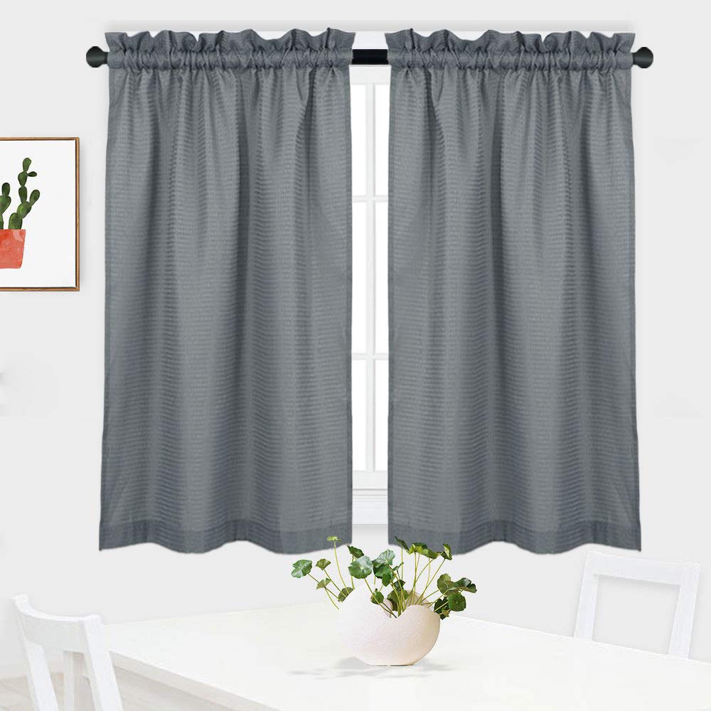Waffle Woven Textured Short Curtains for Kitchen & Bathroom - Waterproof Window Coverings, 30
