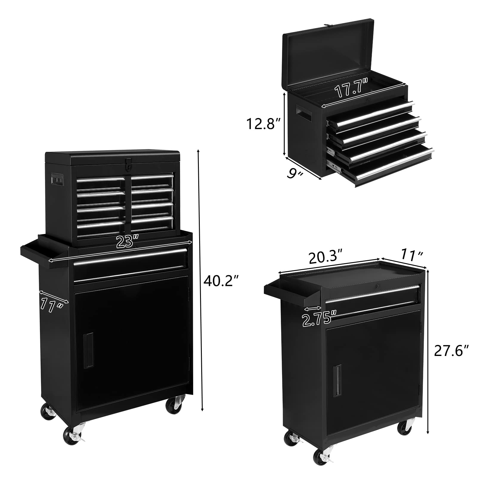 TUFFIOM 5-Drawer Rolling Tool Chest with Lockable Wheels - Heavy Duty Tool Storage Cabinet with Adjustable Shelf & Detachable Top - Mechanic Tool Organizer Box for Garage, Workshop, Warehouse & Repair Shop - Perfect for Automotive Repair, DIY Projects & Professional Tool Organization