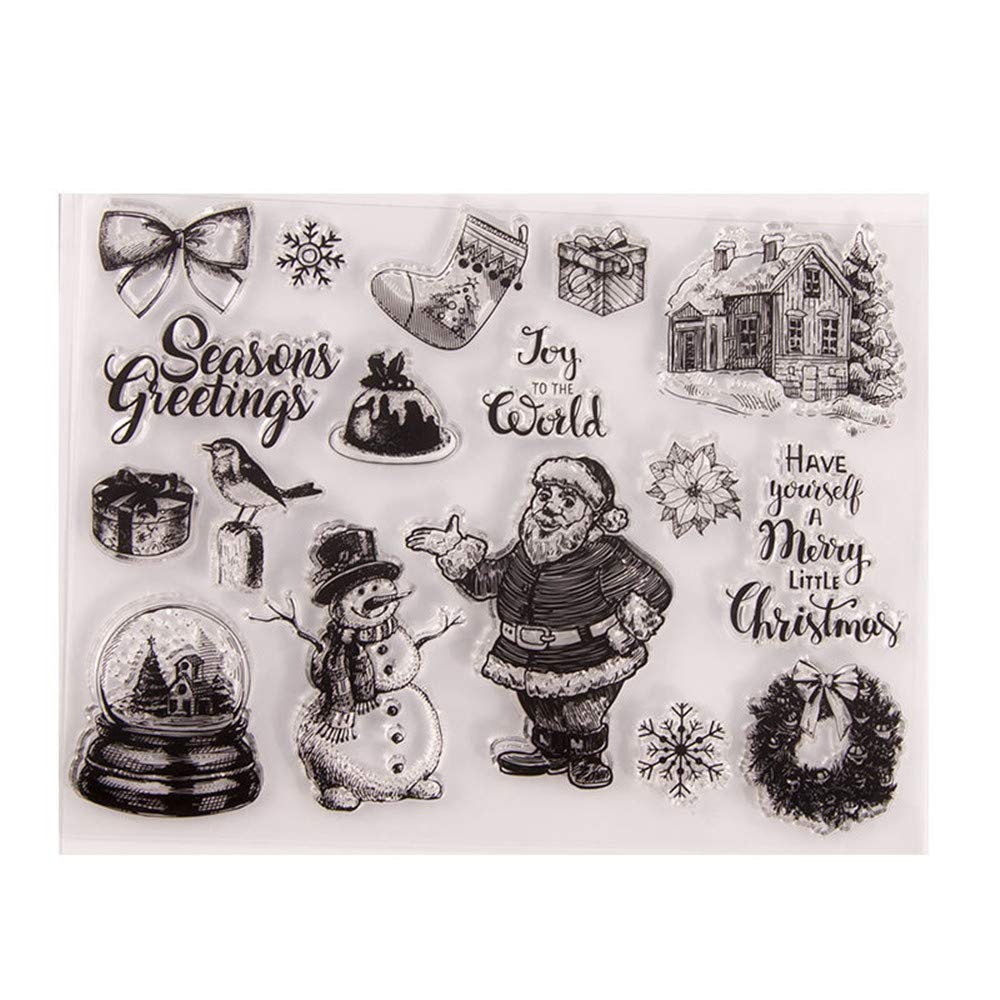 Christmas Santa Clear Stamps for Card Making & Scrapbooking - Snow Globe, Wreath & Snowflake Rubber Stamps for DIY Journals, Albums & Paper Crafts | Perfect for Holiday Greeting Cards, Gift Tags & Home Decor Projects