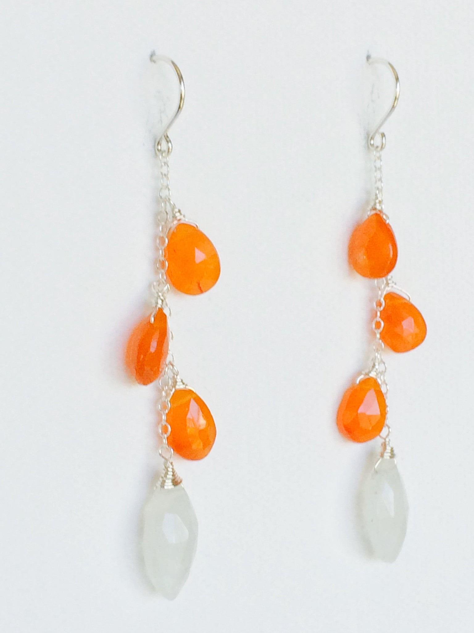 Natural Carnelian and Moonstone Dangle Earrings (E283) - Elegant Boho Jewelry for Women, Perfect for Parties, Weddings & Everyday Wear