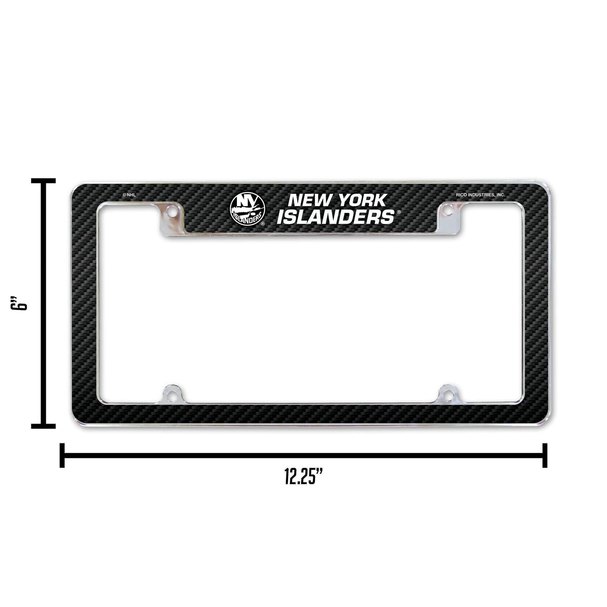 New York Islanders NHL Chrome Metal License Plate Frames (Set of 2) - Carbon Fiber Design for Cars & Trucks - Durable Auto Accessories for Sports Fans