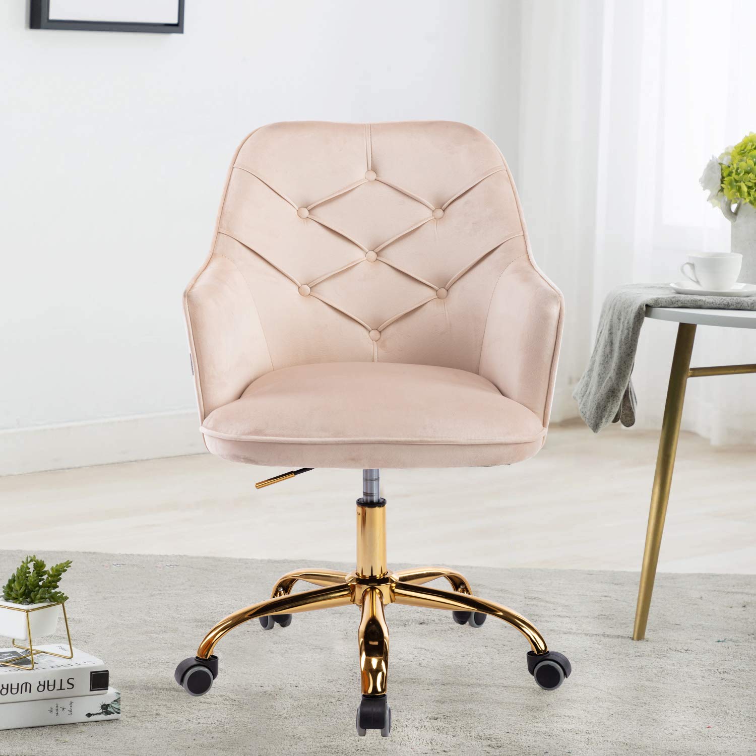 HomVent Velvet Home Office Chair - Modern Swivel Desk Chair with Adjustable Height & Soft Velvet Seat, Ergonomic Computer Chair for Work & Study, Perfect for Home Office, Gaming & Workspace (Beige)
