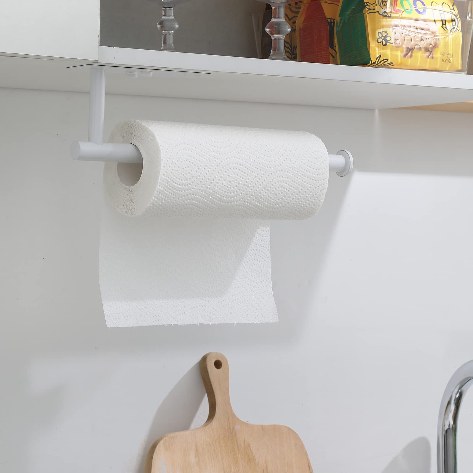 Stainless Steel Under Cabinet Paper Towel Holder - Matte Black Wall Mounted Kitchen & Bathroom Towel Rack | Adhesive SUS304 Paper Towel Roll Organizer for Countertop & Vanity Storage