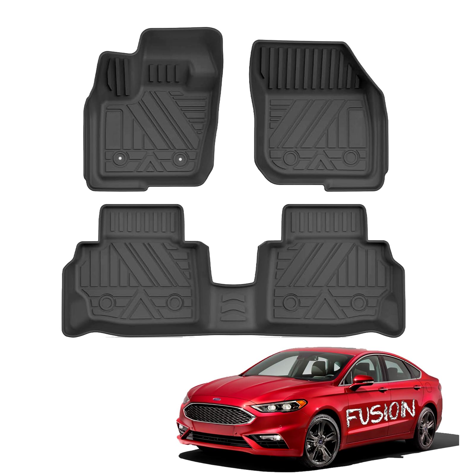 AOMSAZTO Custom Fit All-Weather Floor Mats for 2017-2020 Ford Fusion & Lincoln MKZ - 1st & 2nd Row Heavy Duty Car Floor Liners, Black - Perfect for Rain, Snow & Mud Protection