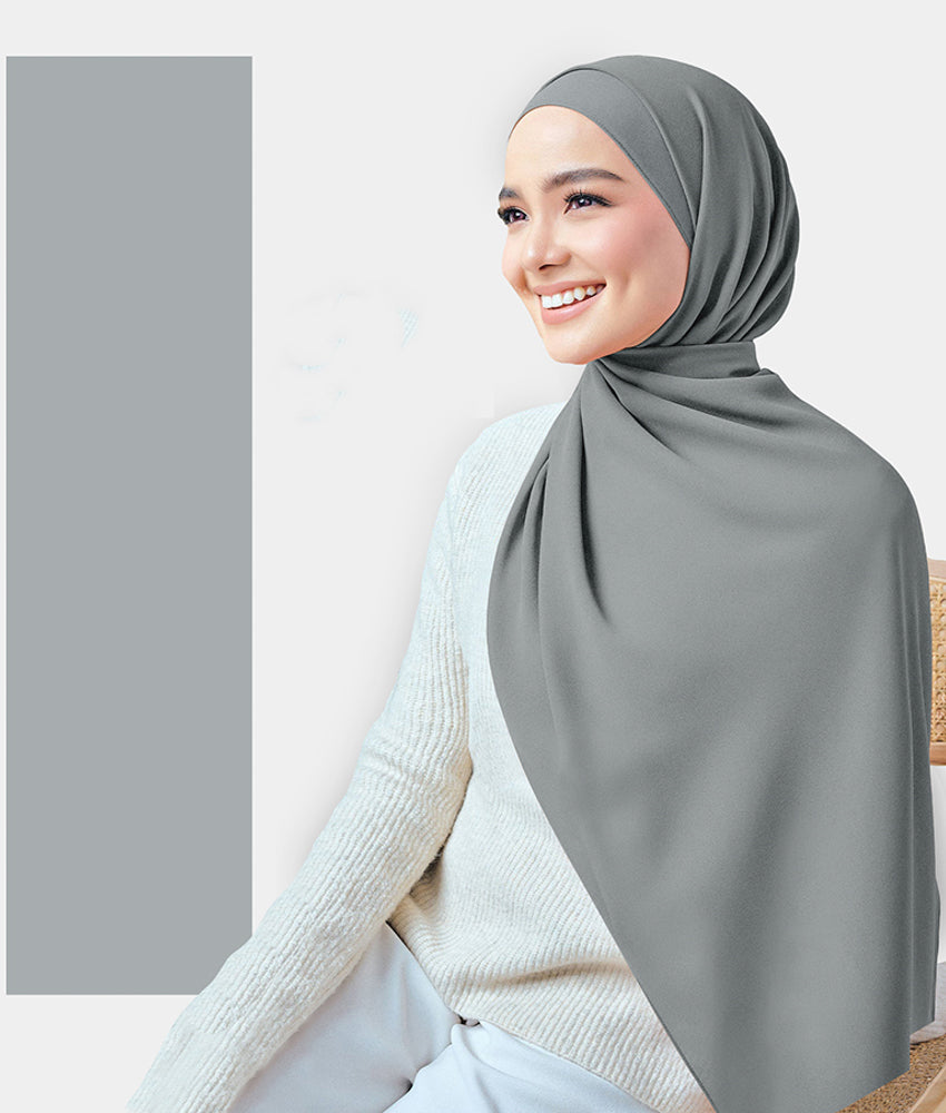 Chiffon Plain Rectangular Hijab Scarf - SA09 Greenish Gray Color | Lightweight Muslim Headscarf for Women | Perfect for Daily Wear, Prayer & Special Occasions