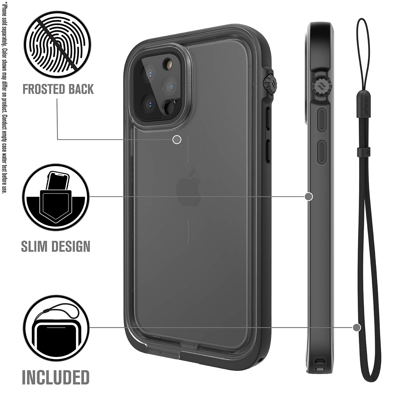 Catalyst 33ft Waterproof iPhone 12 Pro Case - 6.6ft Drop Proof, Clear Back, Compatible with Crux Accessories (Black) - Perfect for Swimming, Hiking & Outdoor Adventures