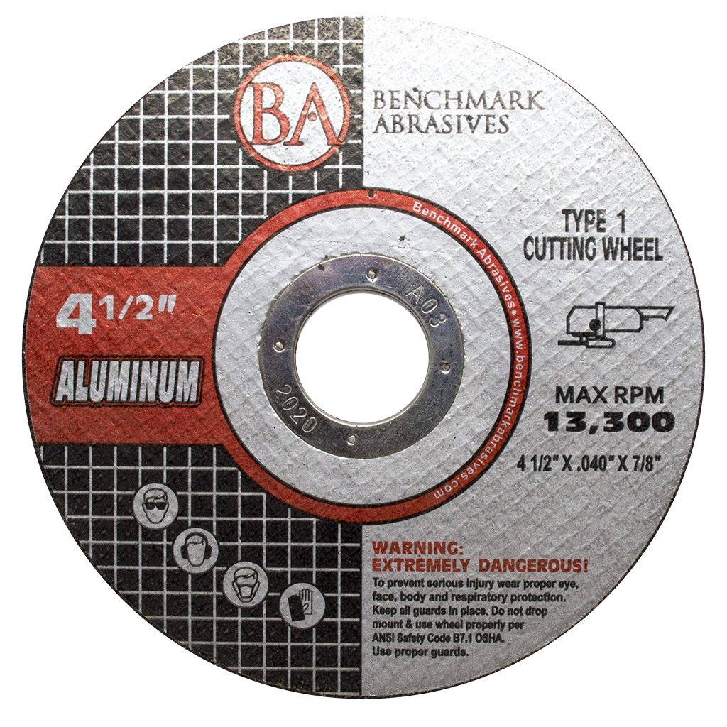 Benchmark Abrasives 4.5 Inch Aluminum Oxide Cut Off Wheels - Thin Type 1 Angle Grinder Disc for Metal, Aluminum & Copper - 7/8