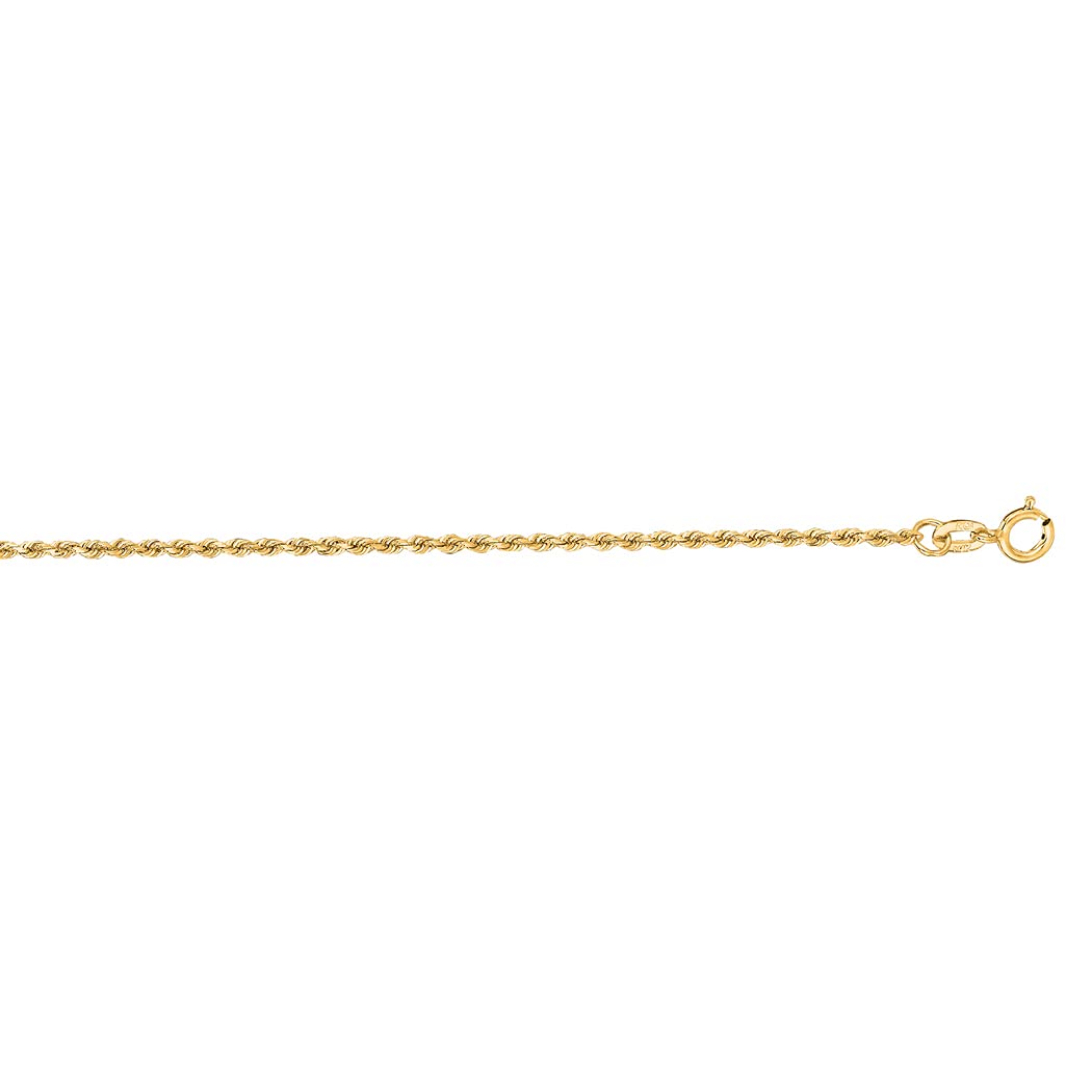 14K Yellow Gold 1.25mm Shiny Solid Sparkle Cut Rope Chain Necklace with Spring Ring Clasp - Women's Jewelry Gift for Birthday, Anniversary & Special Occasions - 16