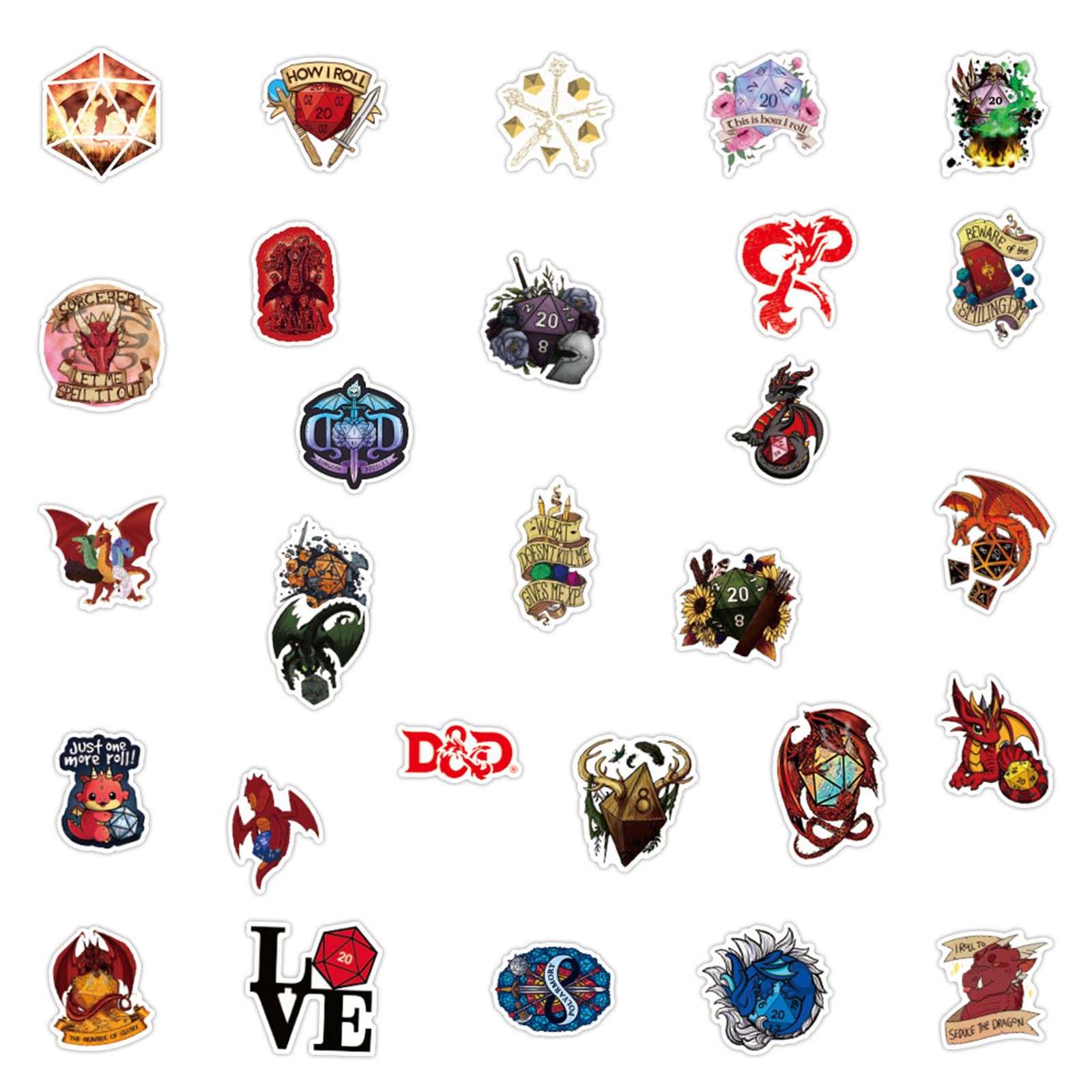 Dungeons & Dragons Stickers Pack - 50PCS Waterproof Vinyl Decals for Water Bottles, Laptops, Phones - Perfect for D&D Fans, Kids, Teens & Adults - Great for Gaming Accessories & DIY Crafts