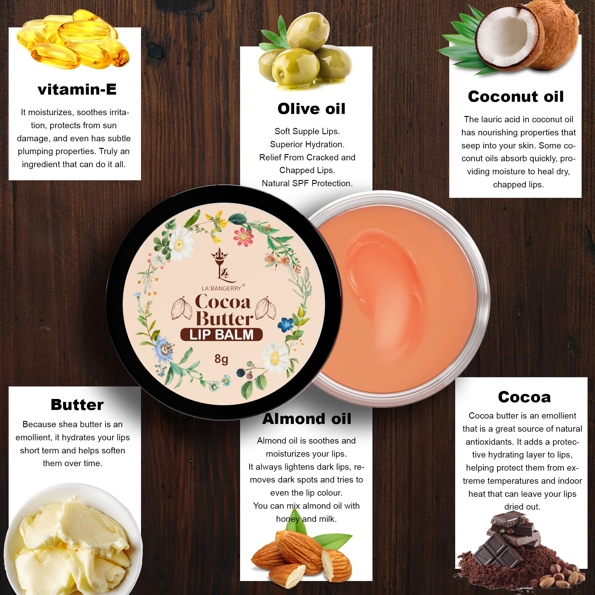 LA'BANGERRY Cocoa Butter Lip Balm for Smooth Soft Lips - Lightening Lip Care for Women & Men | Fresh, Vegan, Cruelty-Free Formula (10g) | Perfect for Dry Lips, Chapped Lips & Daily Lip Care