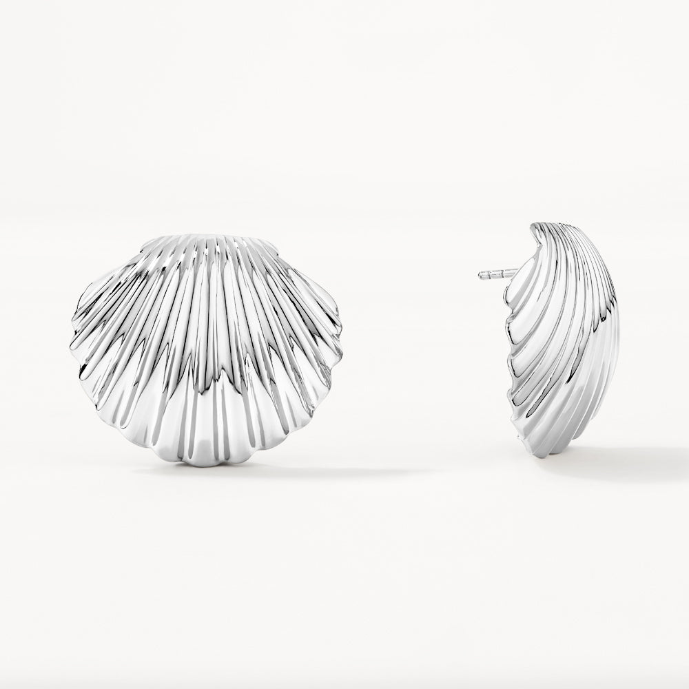 Silver Shell Stud Earrings for Women - Dainty Beach Jewelry for Everyday Wear & Summer Outfits