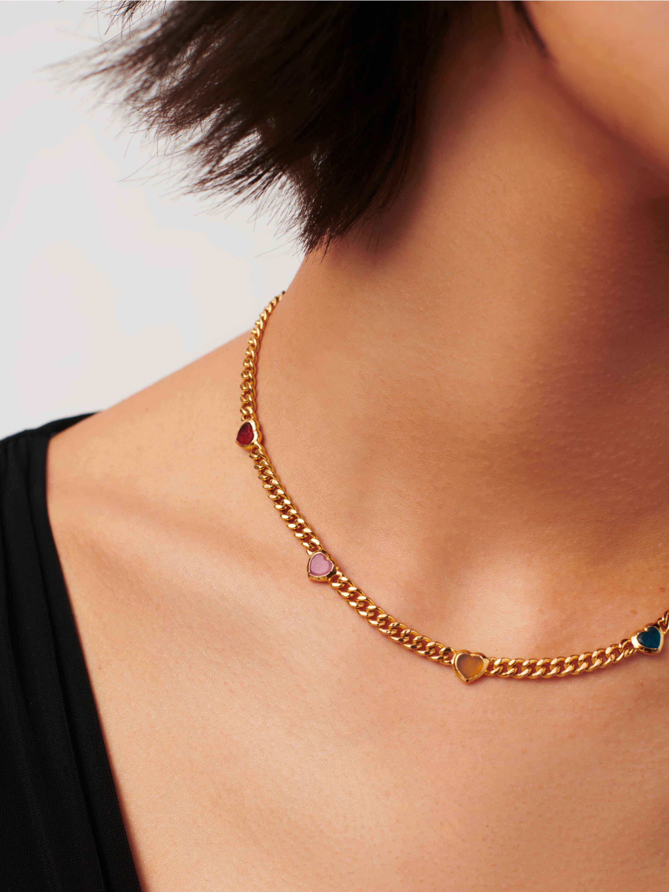 Jelly Heart Gemstone Charm Necklace - 18k Gold Plated Multi Quartz Crystal Pendant | Elegant Jewelry Gift for Women, Perfect for Valentine's Day, Anniversary & Special Occasions