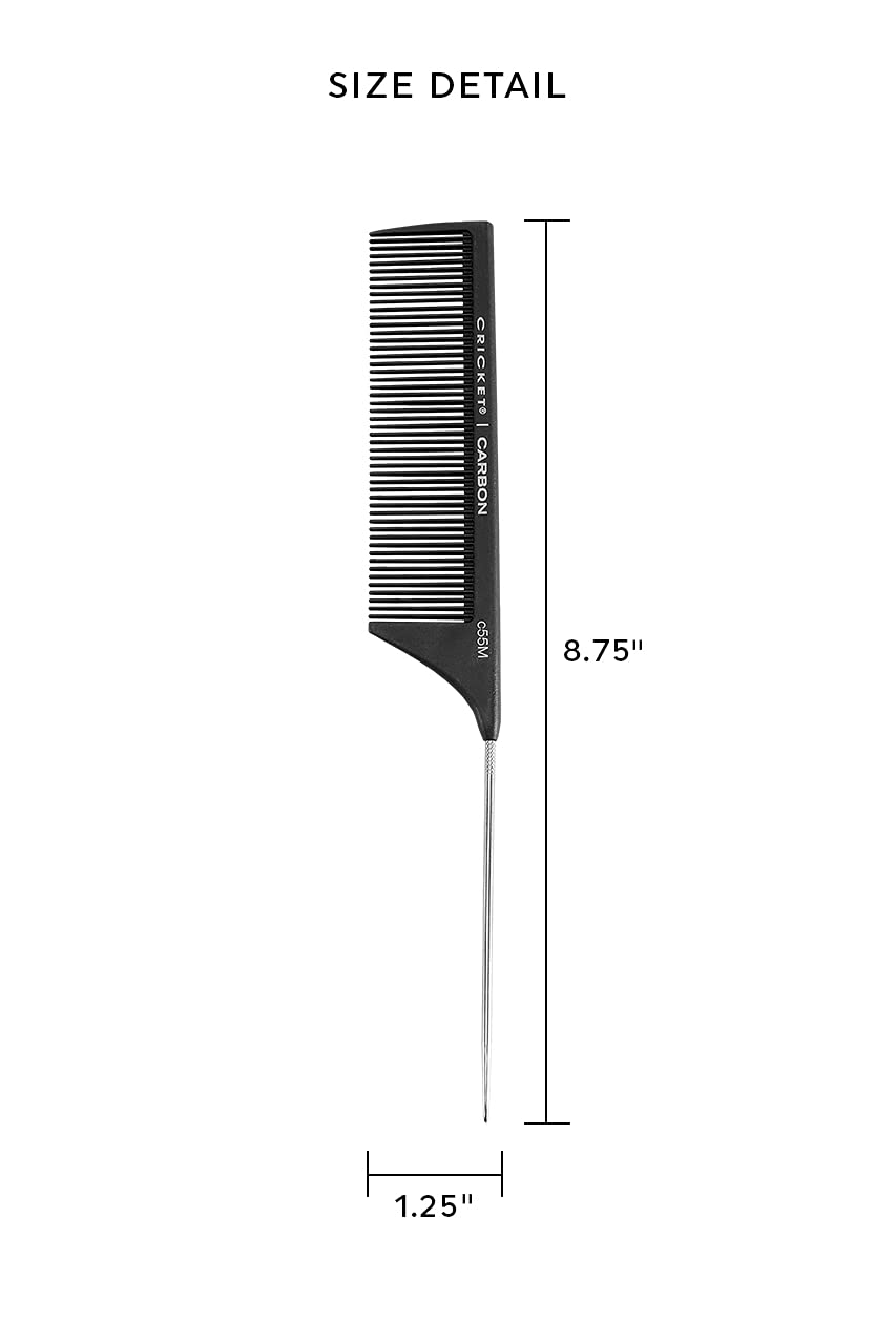 Professional Cricket C55M Carbon Rattail Comb - Medium Tooth, Heat Resistant & Anti-Static for Hair Styling, Coloring & Lifting | Perfect for Salon, Home Use & Hairdressing Tools