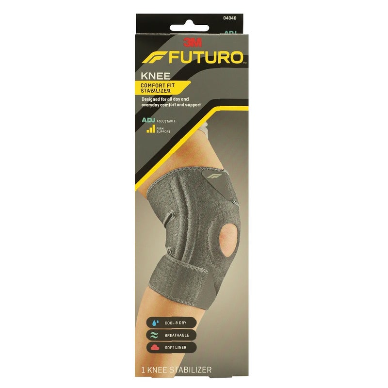 Futro Adjustable Knee Stabilizer Brace - Left or Right Knee Support - Firm Compression for Pain Relief & Injury Recovery - One Size Fits Most - Grey - Ideal for Running, Hiking, Sports & Arthritis Relief