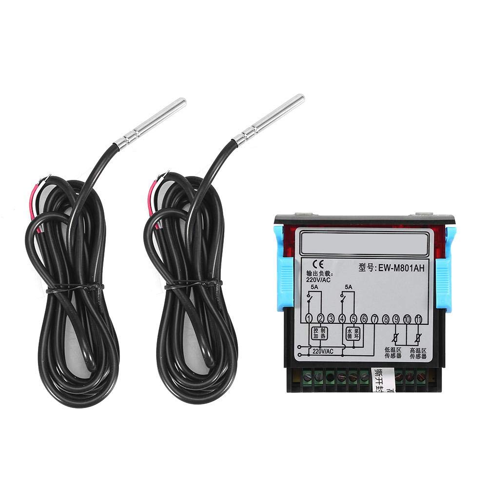 ASHATA 5A 220V AC Digital Temperature Controller Thermostat with Sensor & Digital Display - Dual Output Control for Solar Water Heater, Aquarium, Fish Tank, Reptile Breeding & Home Brewing | Precise Temperature Regulation for Energy Efficiency & Optimal Growth