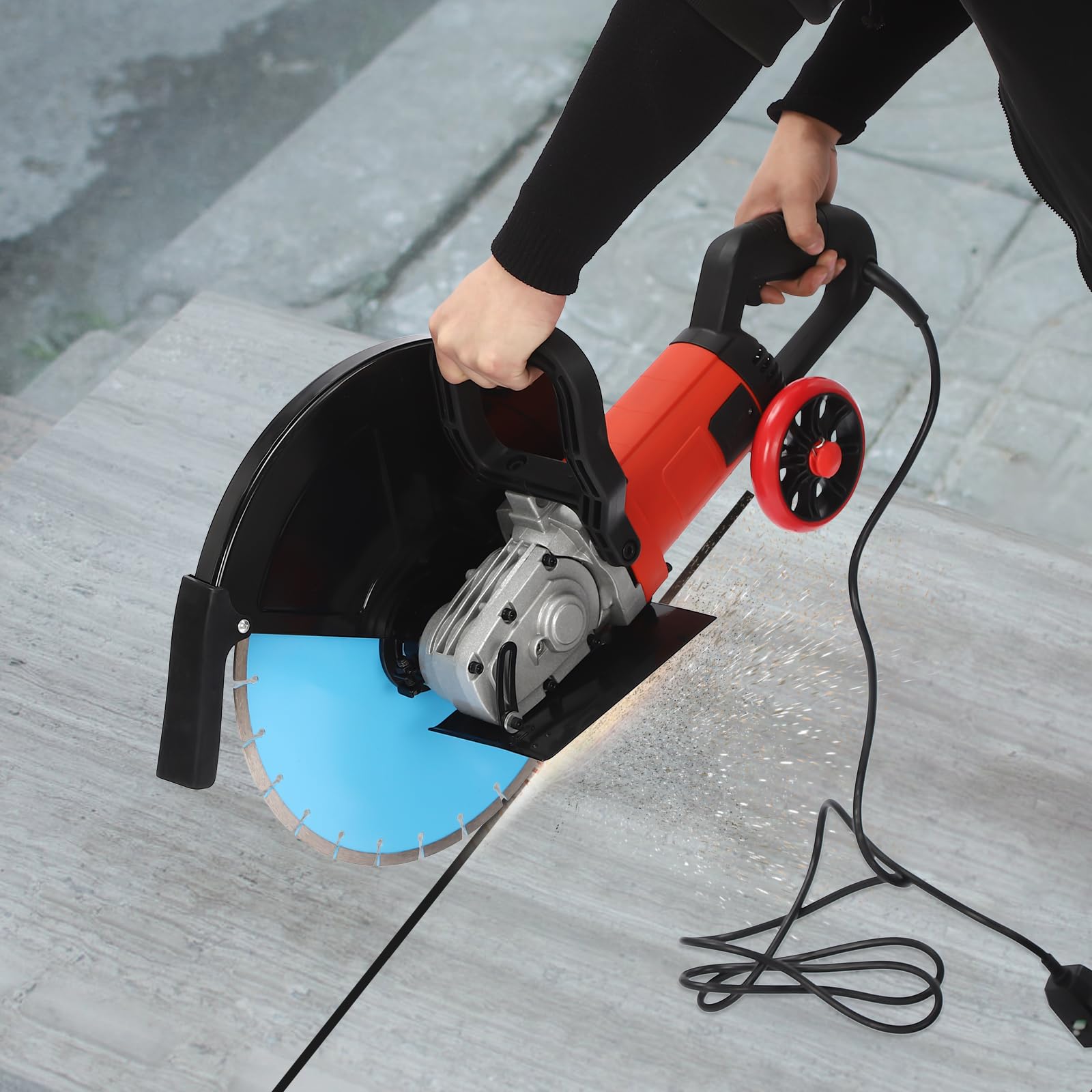 4000W Electric Concrete Saw with Water Fed Dust Suppression - 3000rpm Masonry Circular Saw for Cutting Stone & Granite - Includes 14